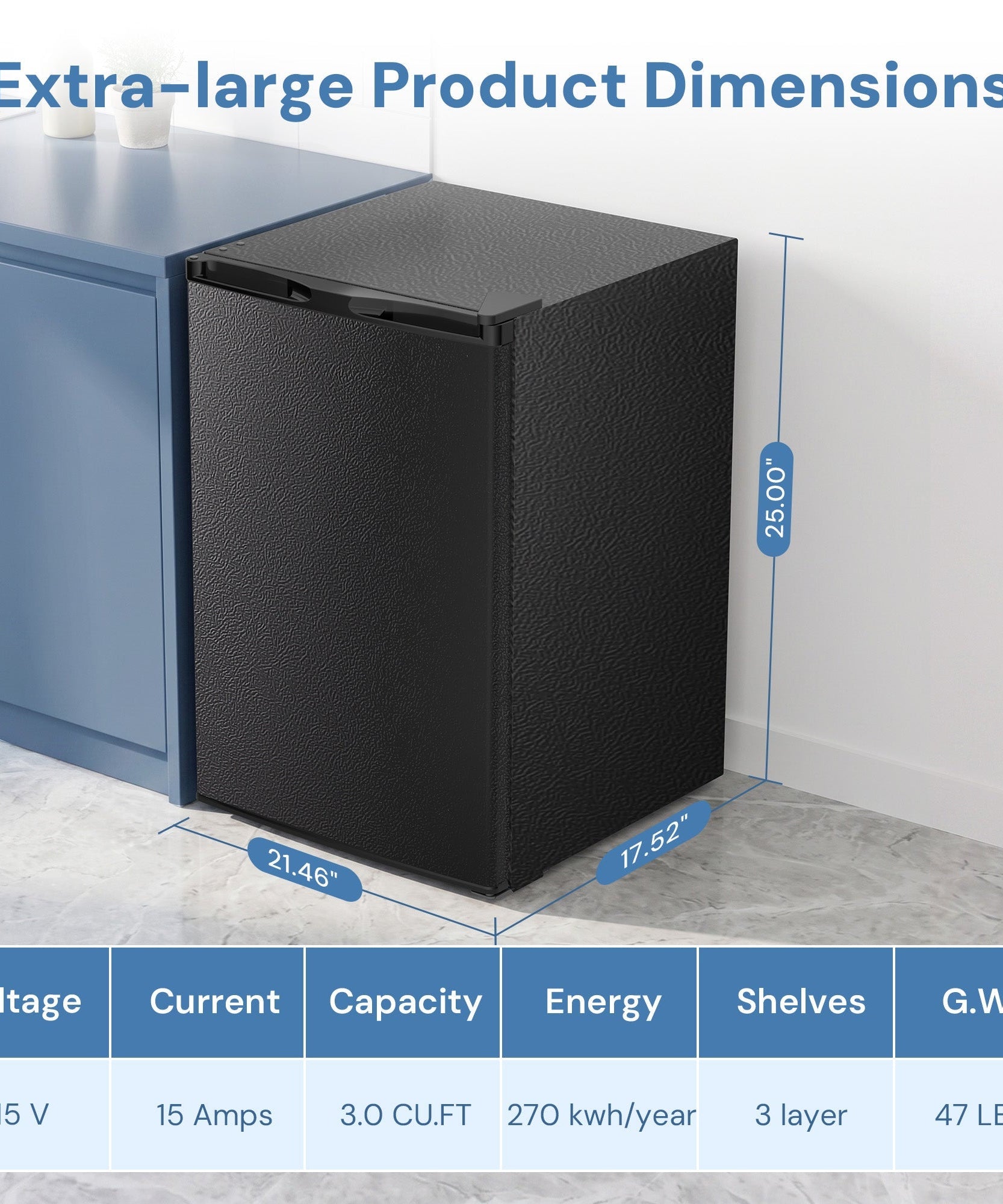 Free Standing Upright Freezer with Removable Shelf, Adjustable Thermostat, Compact Reversible Single Door Vertical Freezers