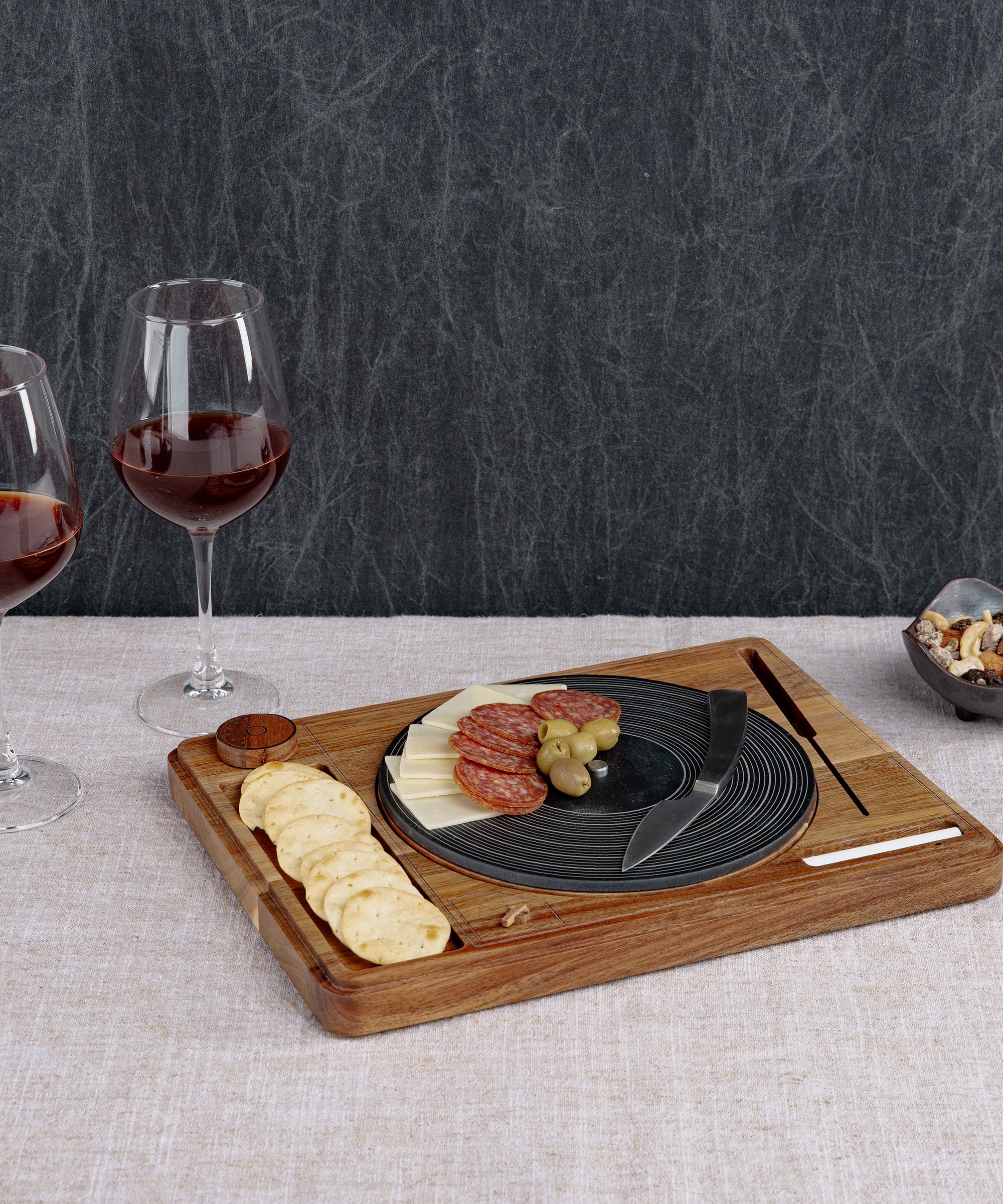 Turntable Acacia and Slate Cheese Board with Knife