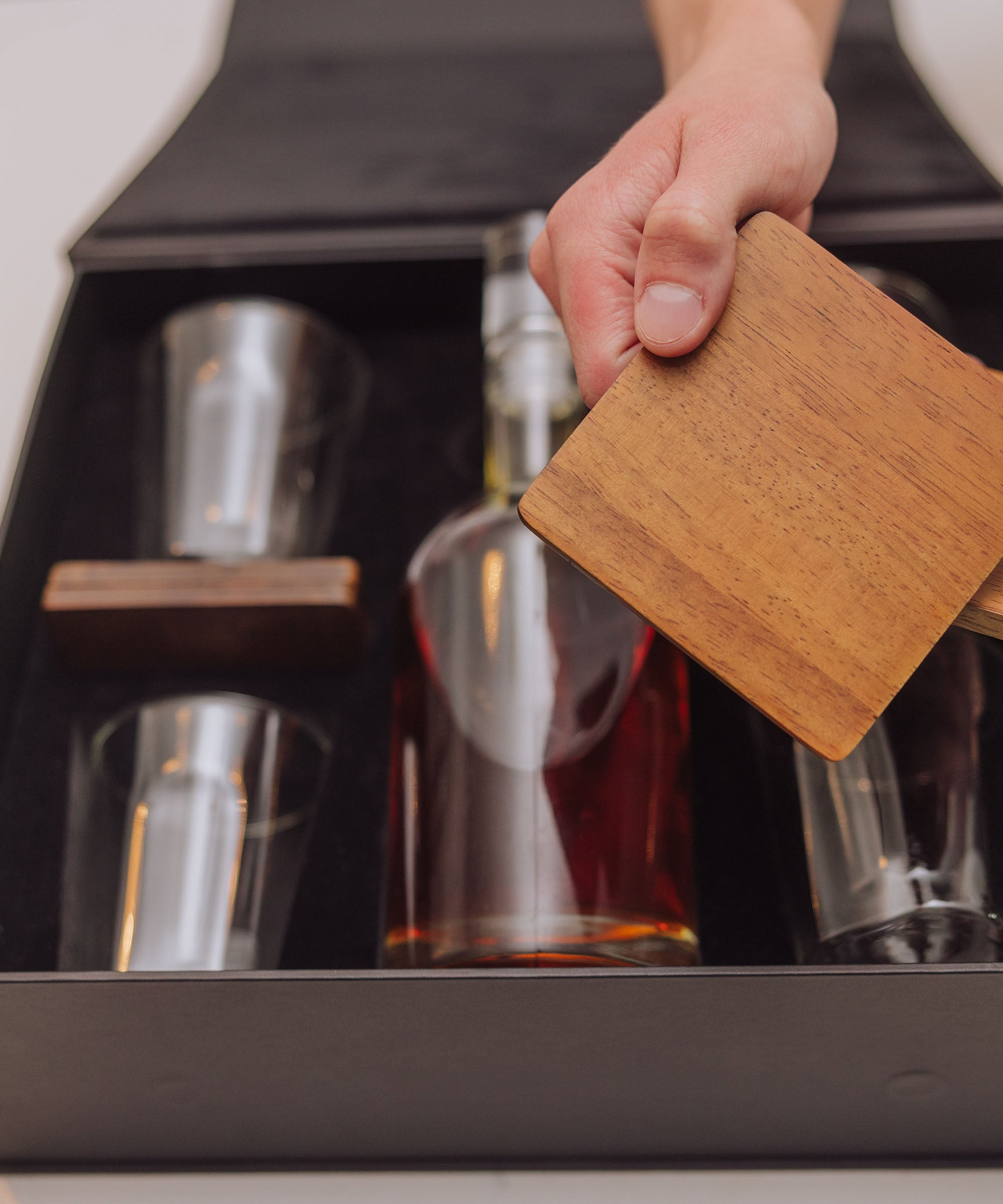 Ambassador Whiskey Box with Decanter and 4 Lowball Glasses