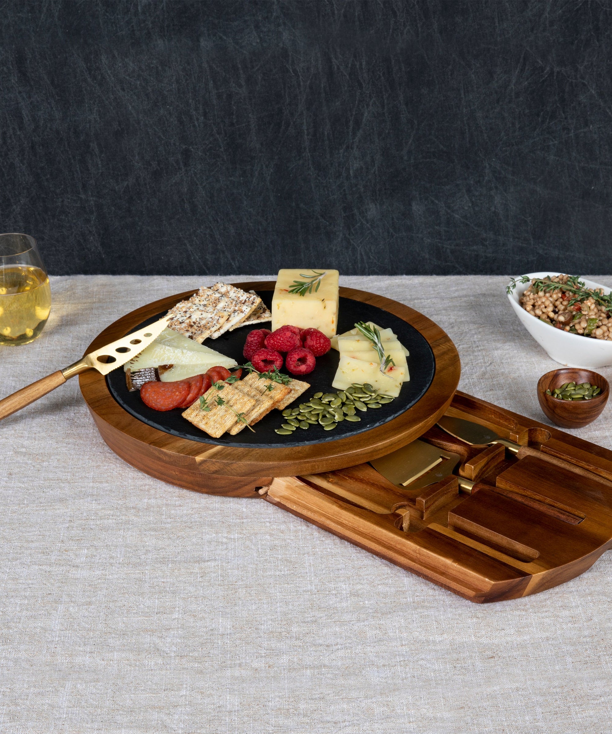 Insignia Acacia and Slate Serving Board with Cheese Tools