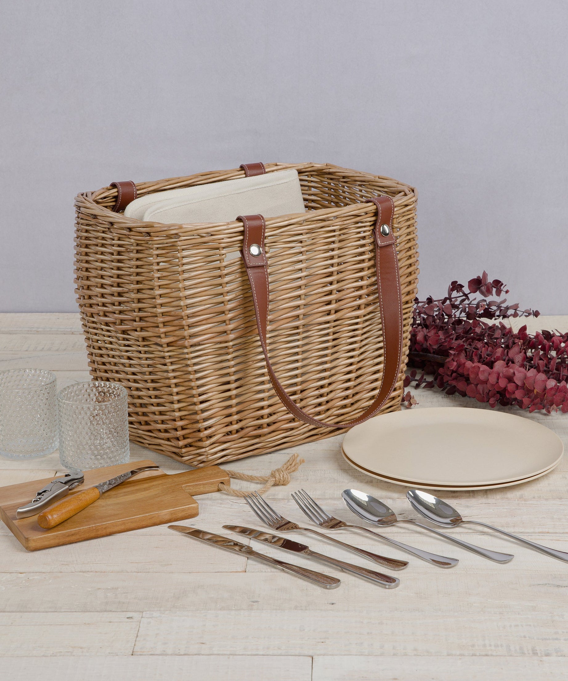 Terrabella Earth Friendly Handwoven Picnic Basket Set for 2