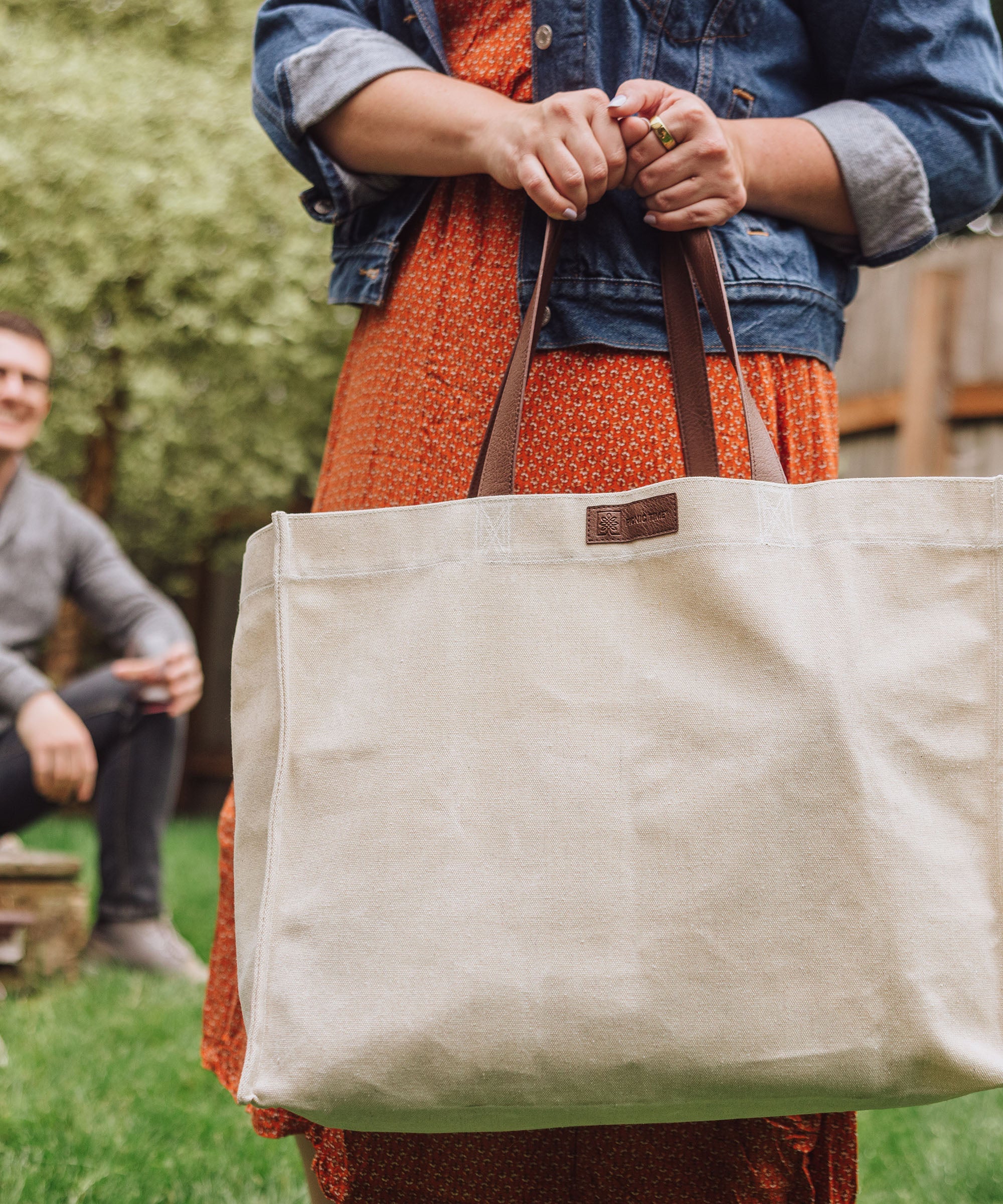 Market Waxed Canvas Tote with Leatherette Handles