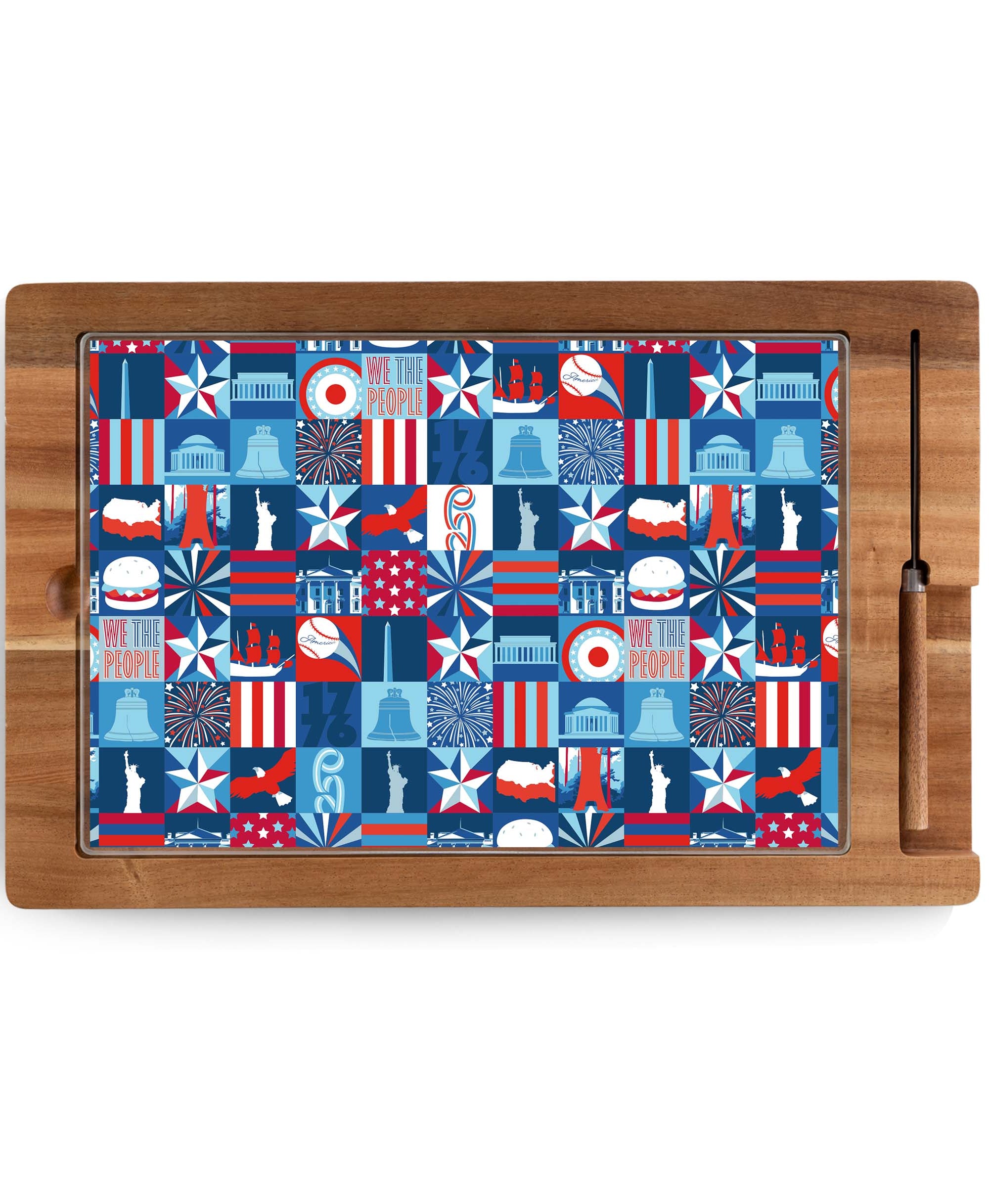 America250 - Ventana Tempered Glass and Acacia Cheese Board and Knife Set