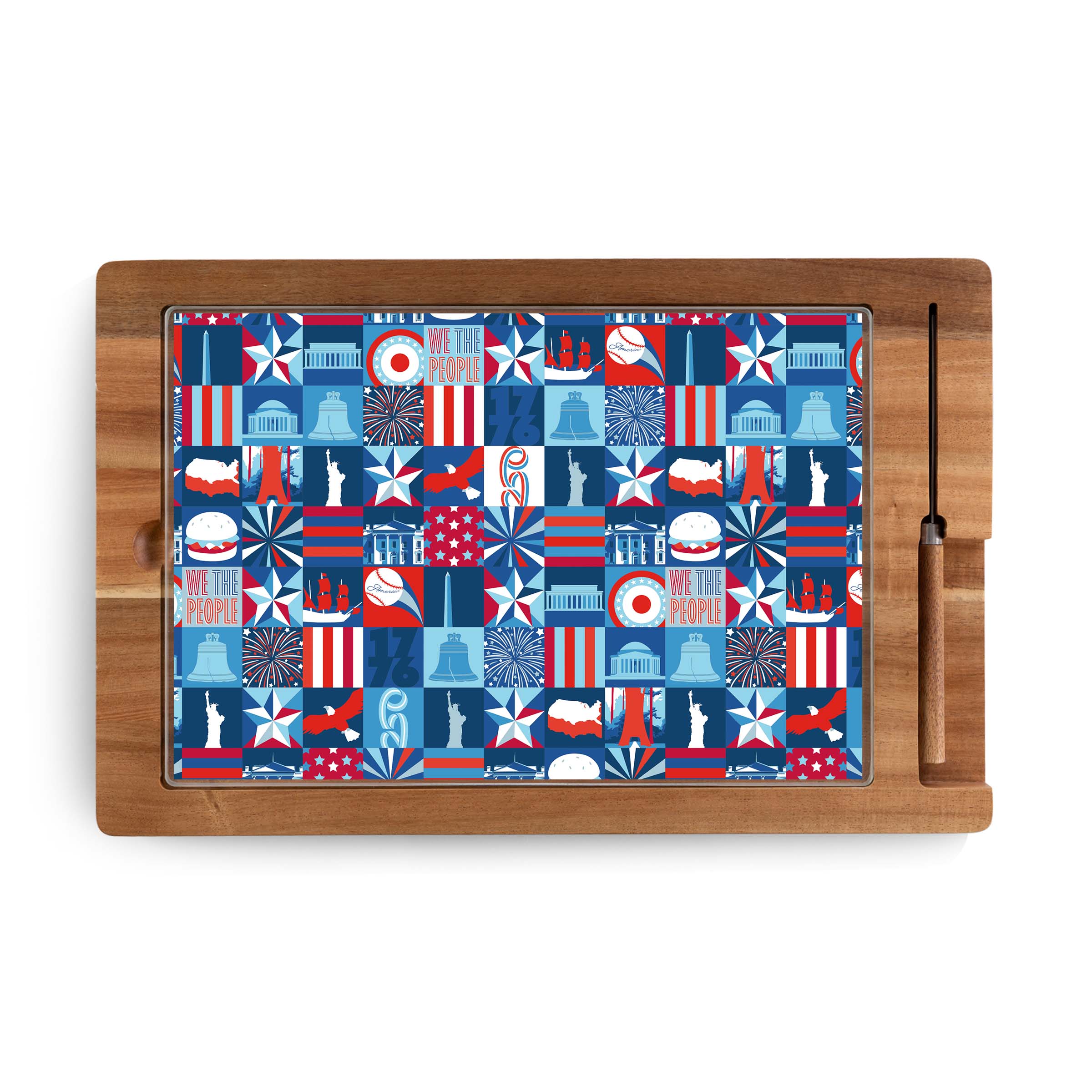 America250 - Ventana Tempered Glass and Acacia Cheese Board and Knife Set