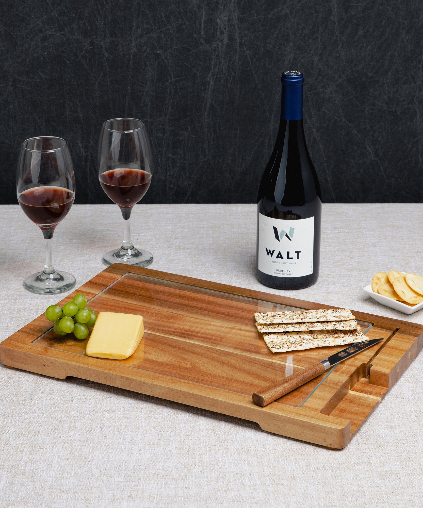 Ventana - Tempered Glass and Acacia Cheese Board and Knife Set