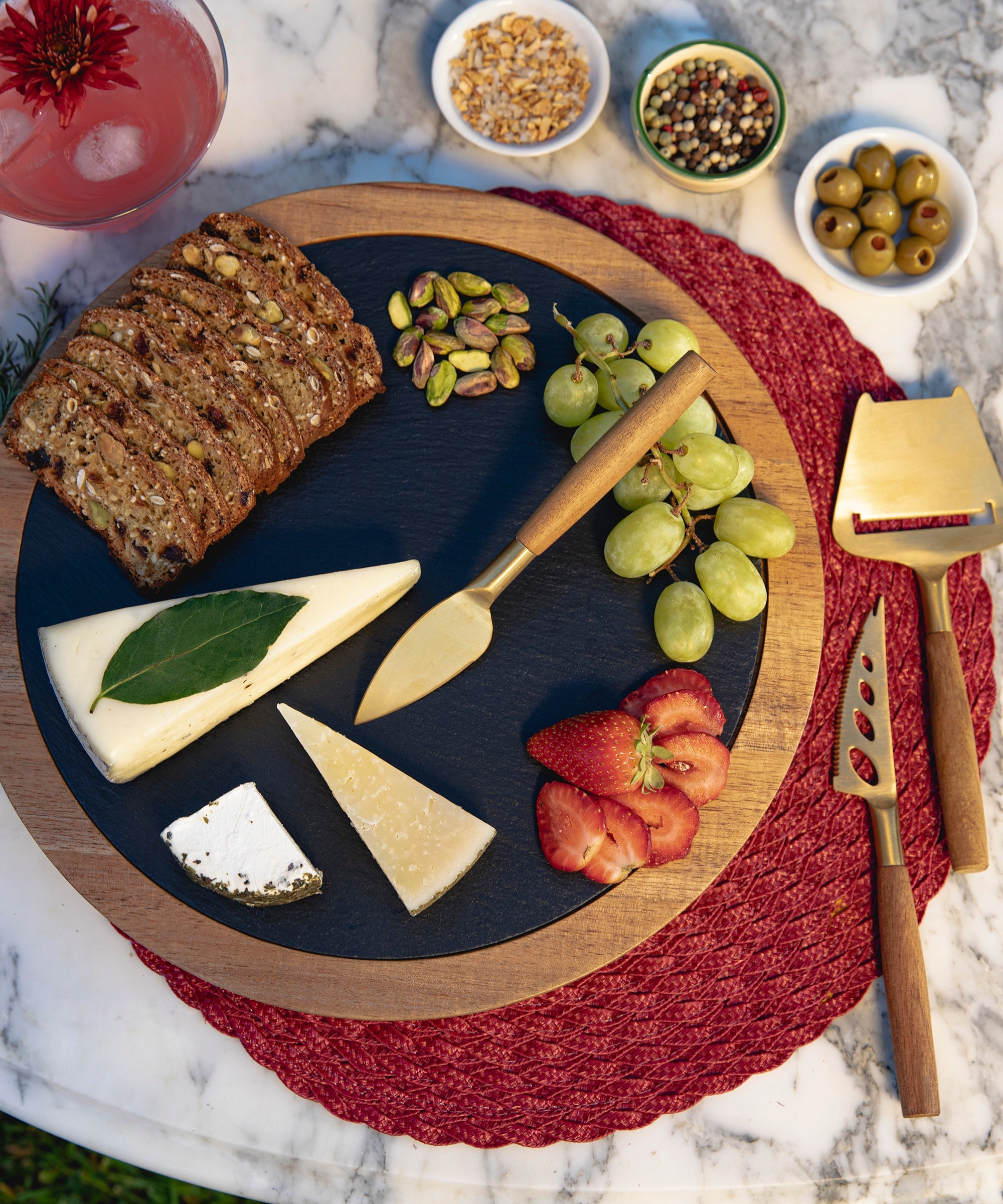 Insignia Acacia and Slate Serving Board with Cheese Tools
