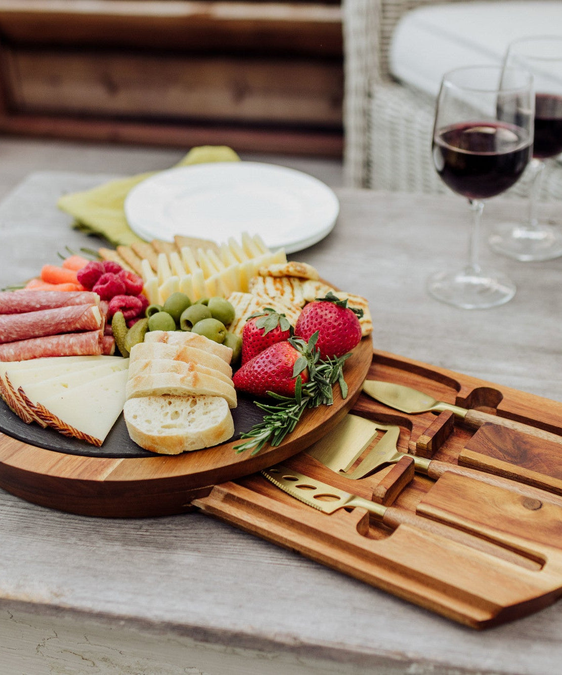 Insignia Acacia and Slate Serving Board with Cheese Tools