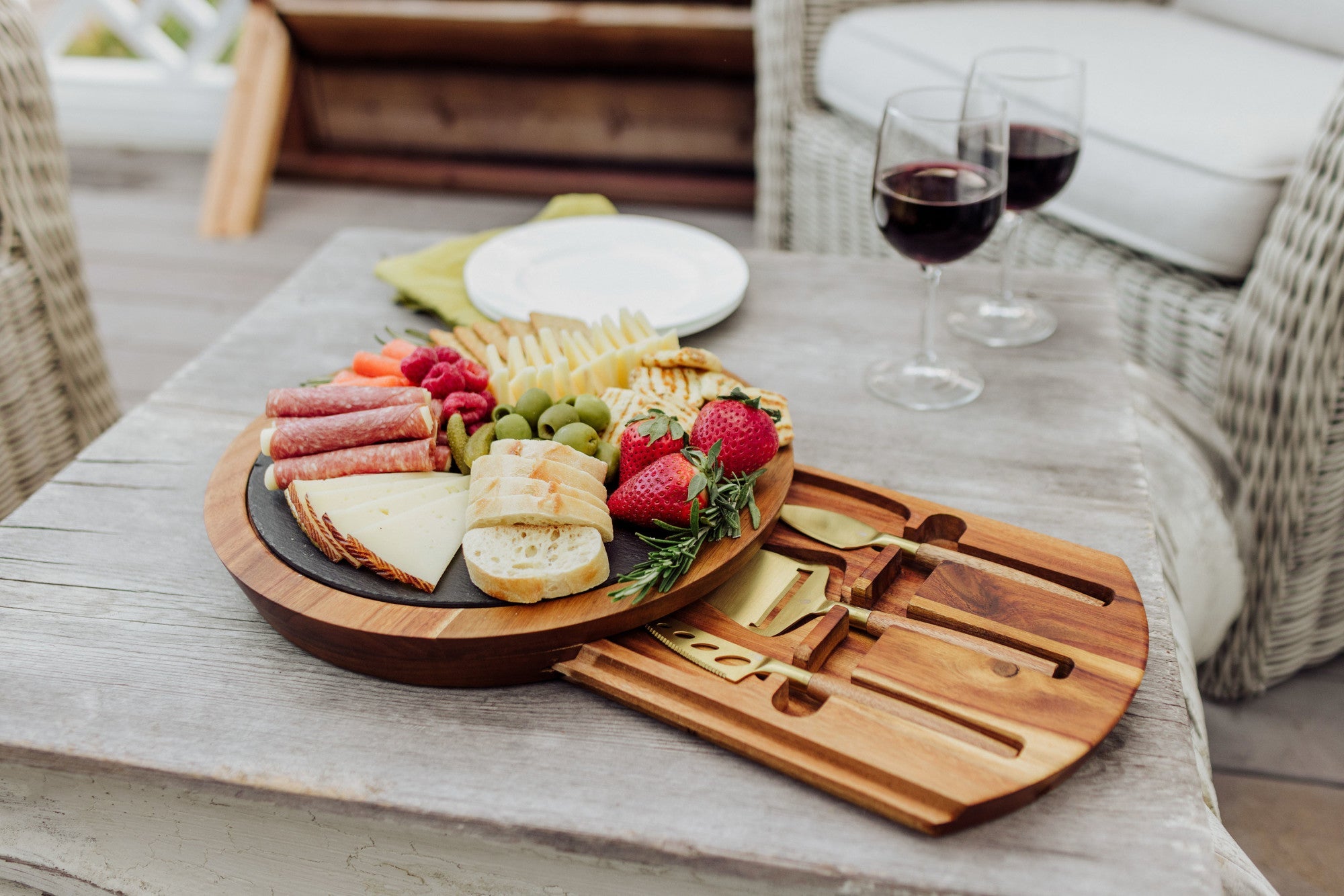 Insignia Acacia and Slate Serving Board with Cheese Tools