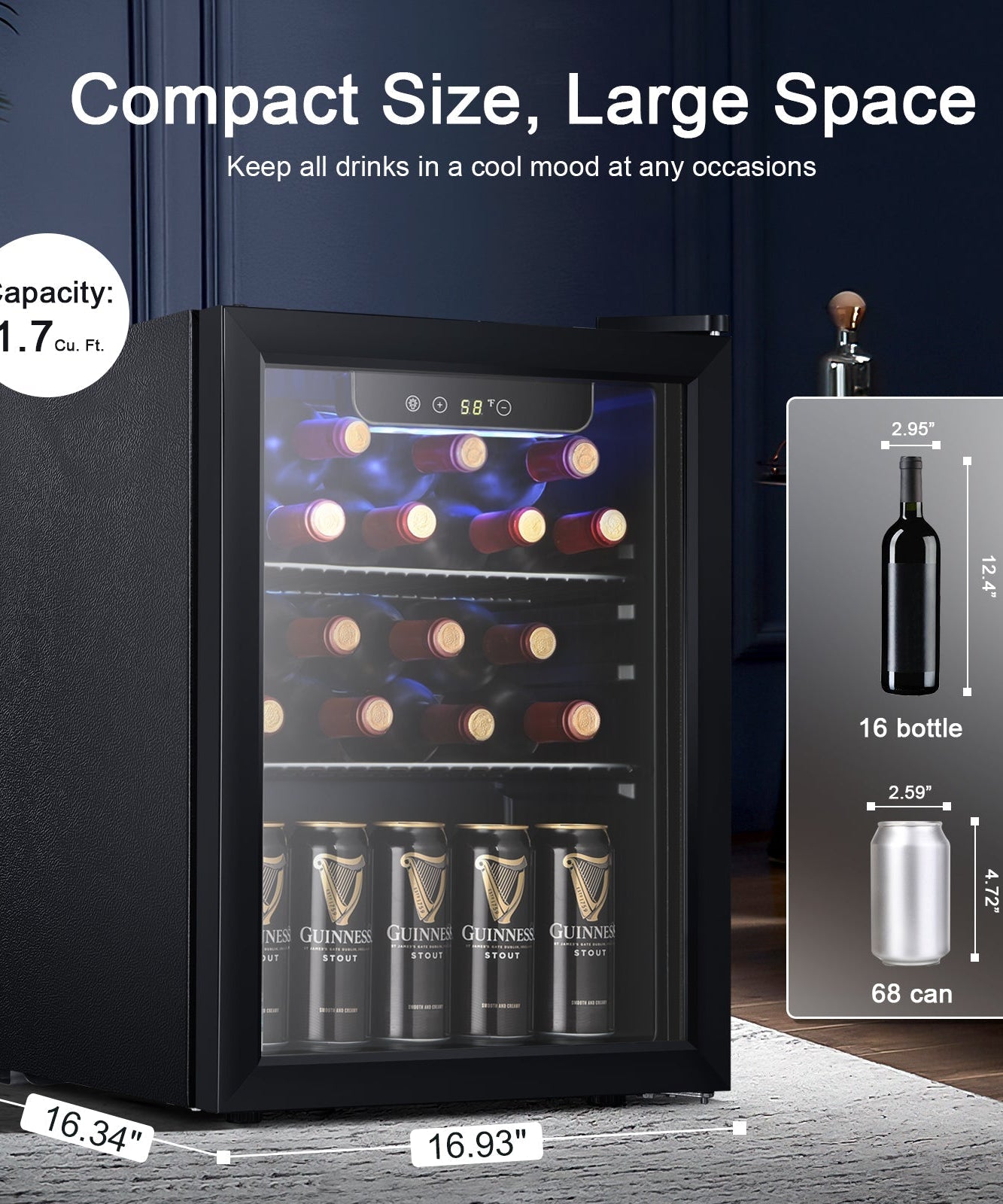 Kismile 1.7 Cu.ft Beverage Refrigerator and Cooler W5848H