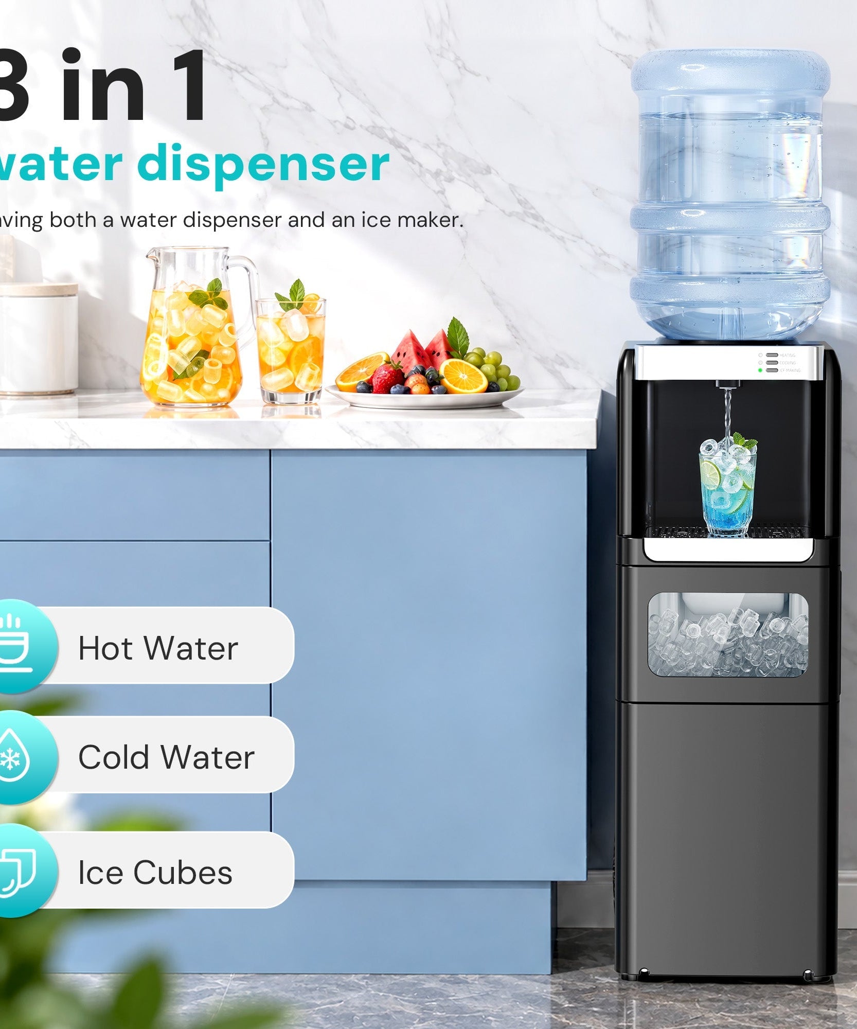 Kismile 3 in 1 Water Cooler Dispenser with Ice Maker WD5815 - Grazingbelles