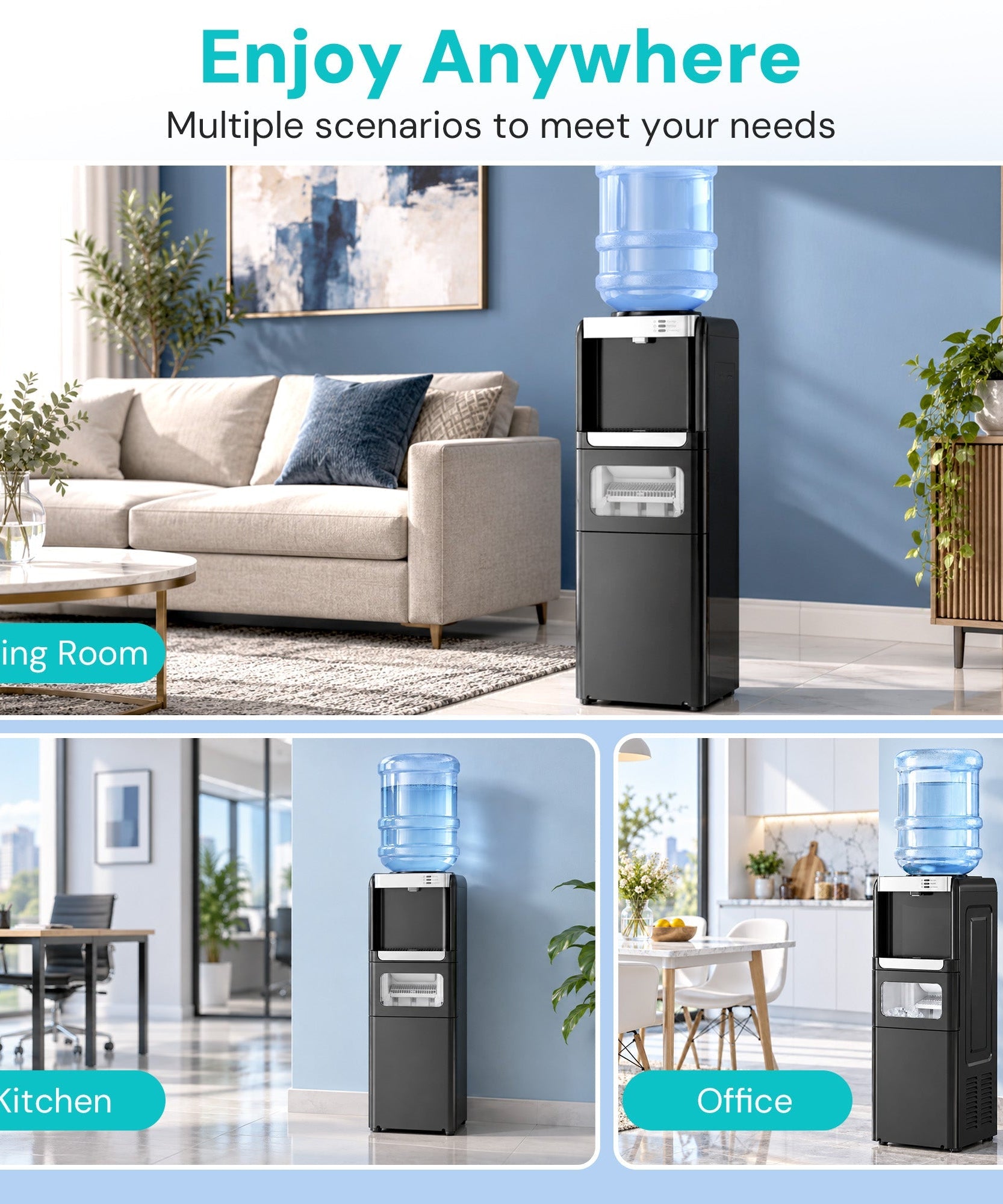 Kismile 3 in 1 Water Cooler Dispenser with Ice Maker WD5815 - Grazingbelles