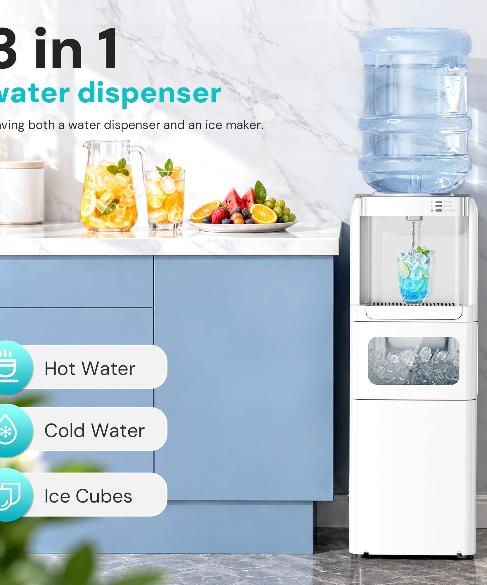 Kismile 3 in 1 Water Cooler Dispenser with Ice Maker WD5815 - Grazingbelles