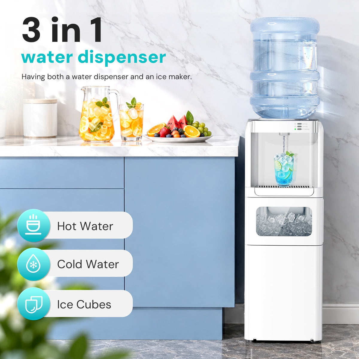 Kismile 3 in 1 Water Cooler Dispenser with Ice Maker WD5815 - Grazingbelles
