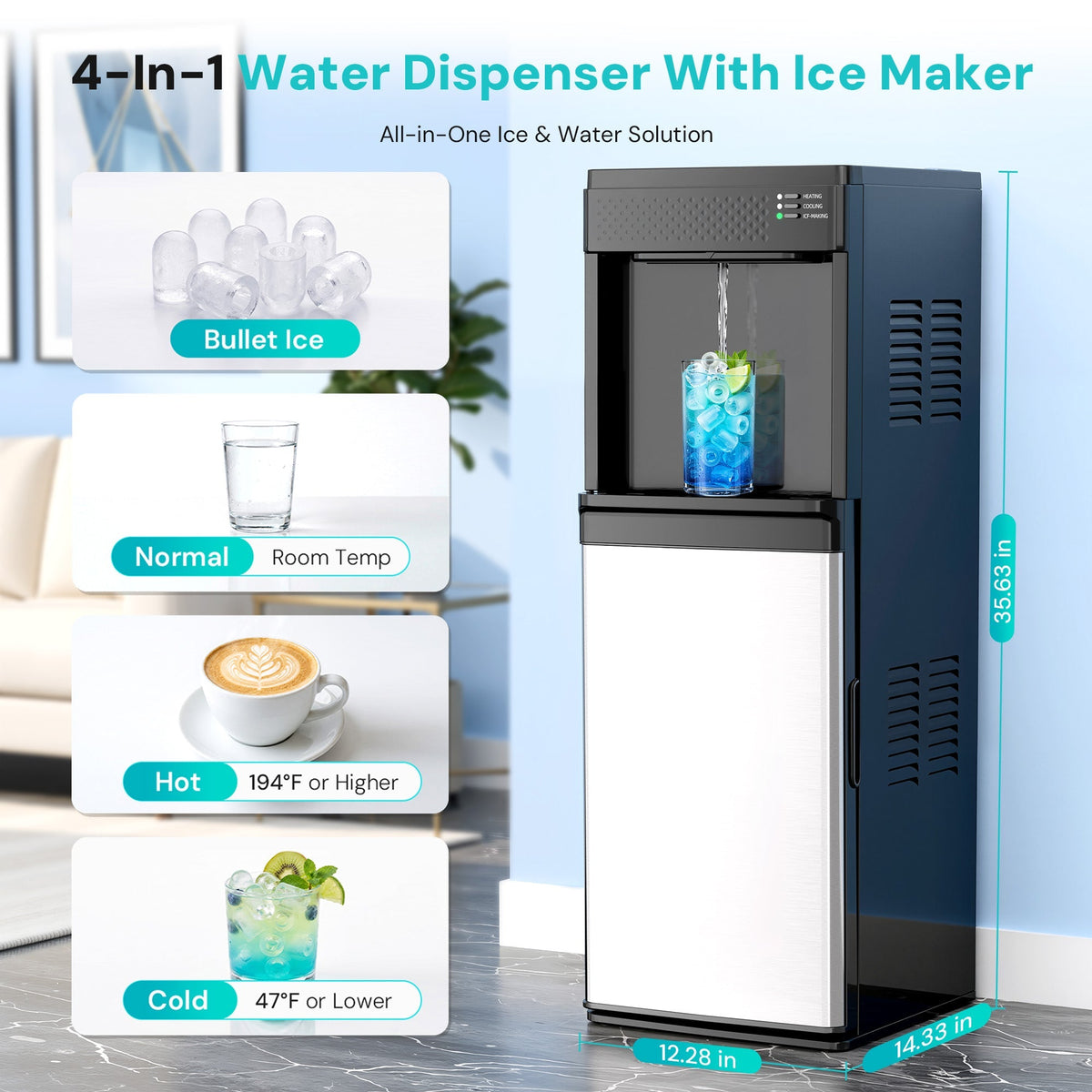 Kismile 3 in 1 Water Cooler Dispenser with Ice Maker WD5815 - Grazingbelles