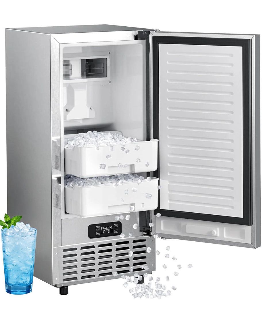 Kismile Commercial Built-in Ice Maker Machine,70Lbs/Day,Under Counter Ice Cube Maker with 24H Timer,Reversible Door,Built-in Freestanding Ice Maker for Home & Office(Silver)