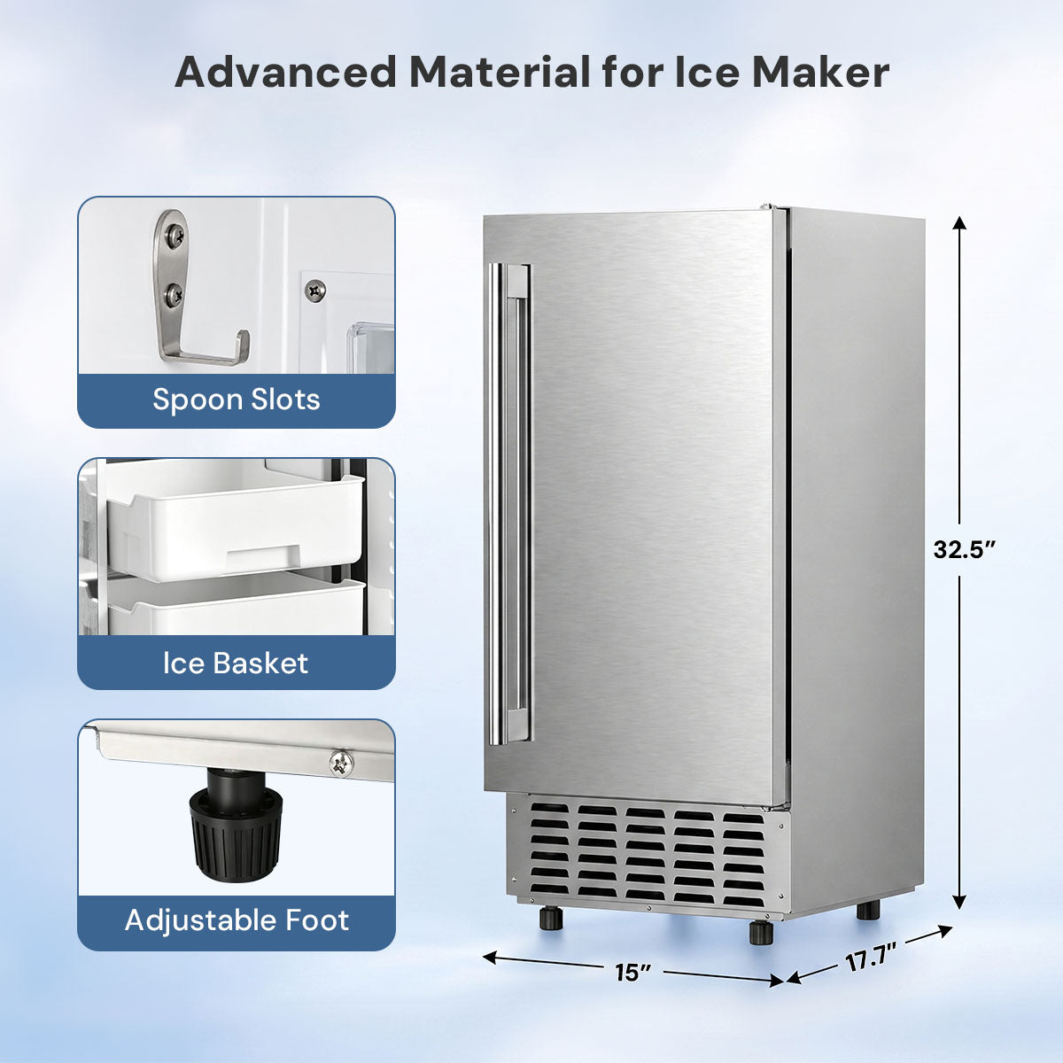 Kismile Commercial Built-in Ice Maker Machine,70Lbs/Day,Under Counter Ice Cube Maker with 24H Timer,Reversible Door,Built-in Freestanding Ice Maker for Home & Office(Silver)
