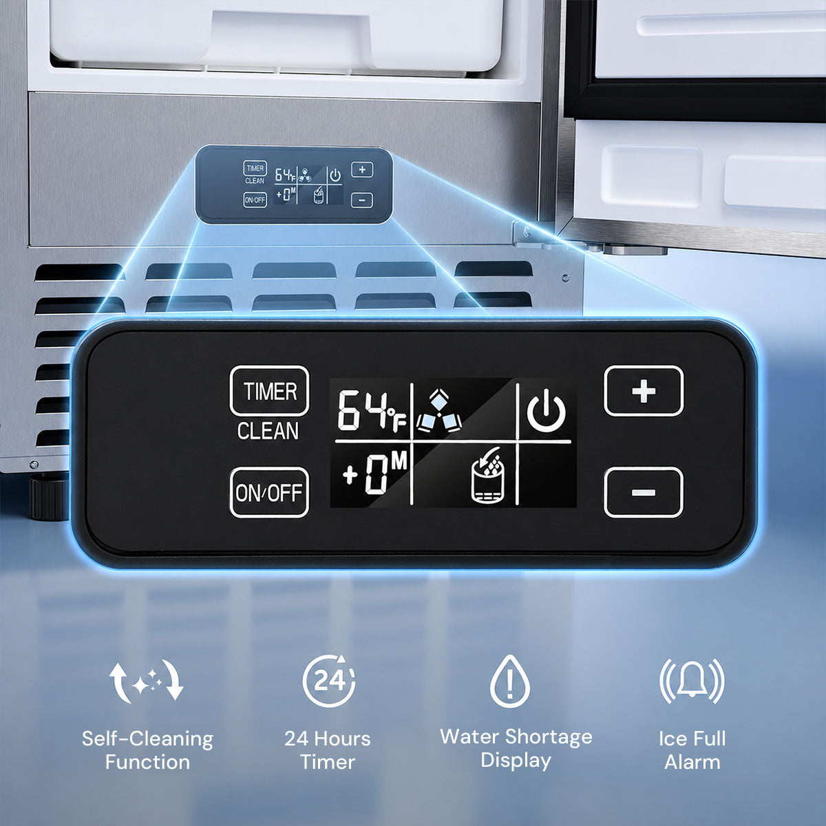 Kismile Commercial Built-in Ice Maker Machine,70Lbs/Day,Under Counter Ice Cube Maker with 24H Timer,Reversible Door,Built-in Freestanding Ice Maker for Home & Office(Silver)