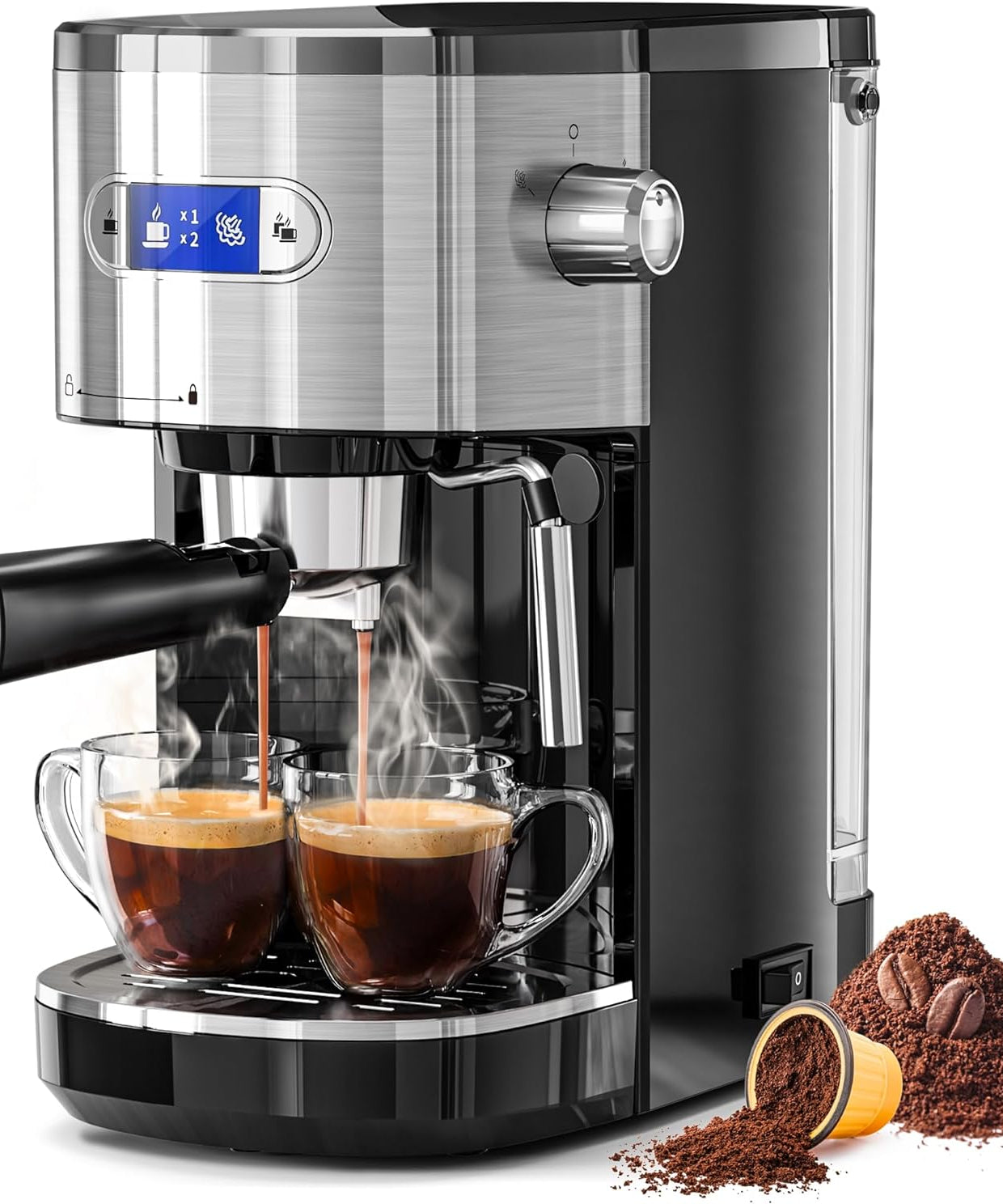 Kismile Espresso Machine, Semi-Automatic Coffee Maker with Bean Grinder and Milk Frother Steam Wand - Grazingbelles