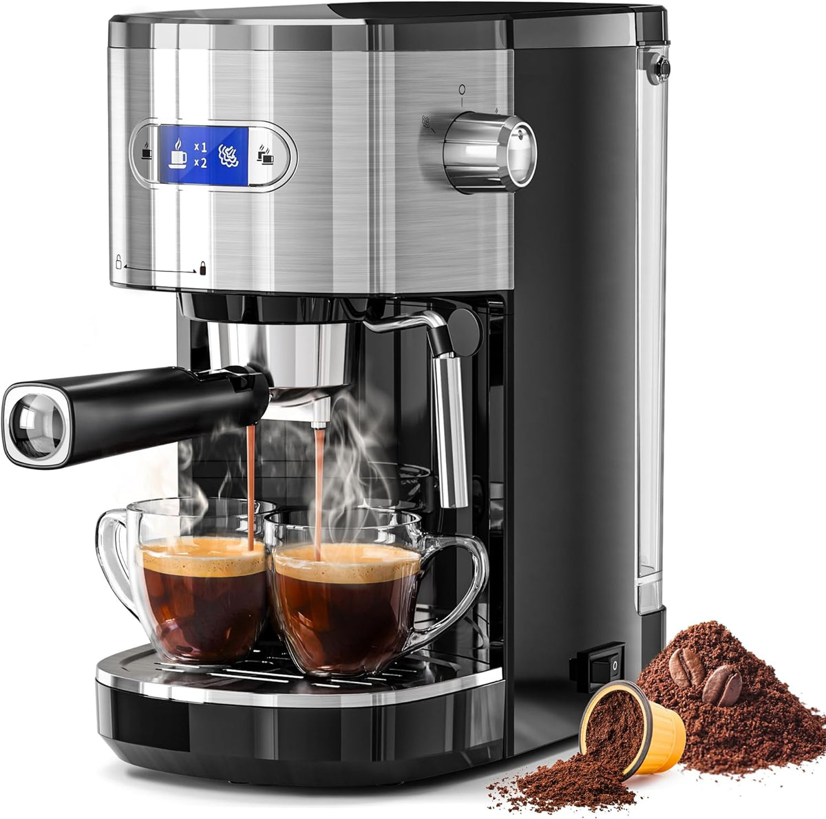 Kismile Espresso Machine, Semi-Automatic Coffee Maker with Bean Grinder and Milk Frother Steam Wand - Grazingbelles
