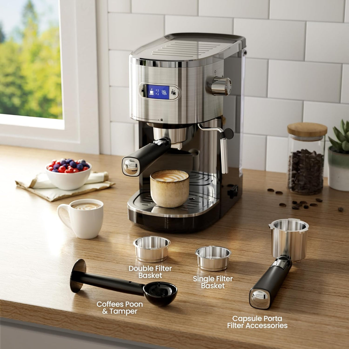 Kismile Espresso Machine, Semi-Automatic Coffee Maker with Bean Grinder and Milk Frother Steam Wand - Grazingbelles
