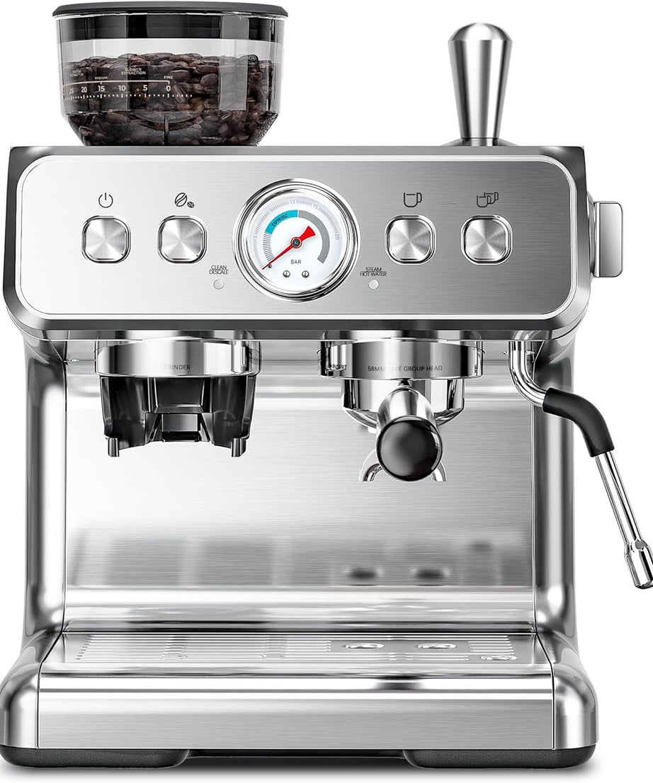 Kismile Espresso Machine, Semi-Automatic Coffee Maker with Bean Grinder and Milk Frother Steam Wand - Grazingbelles