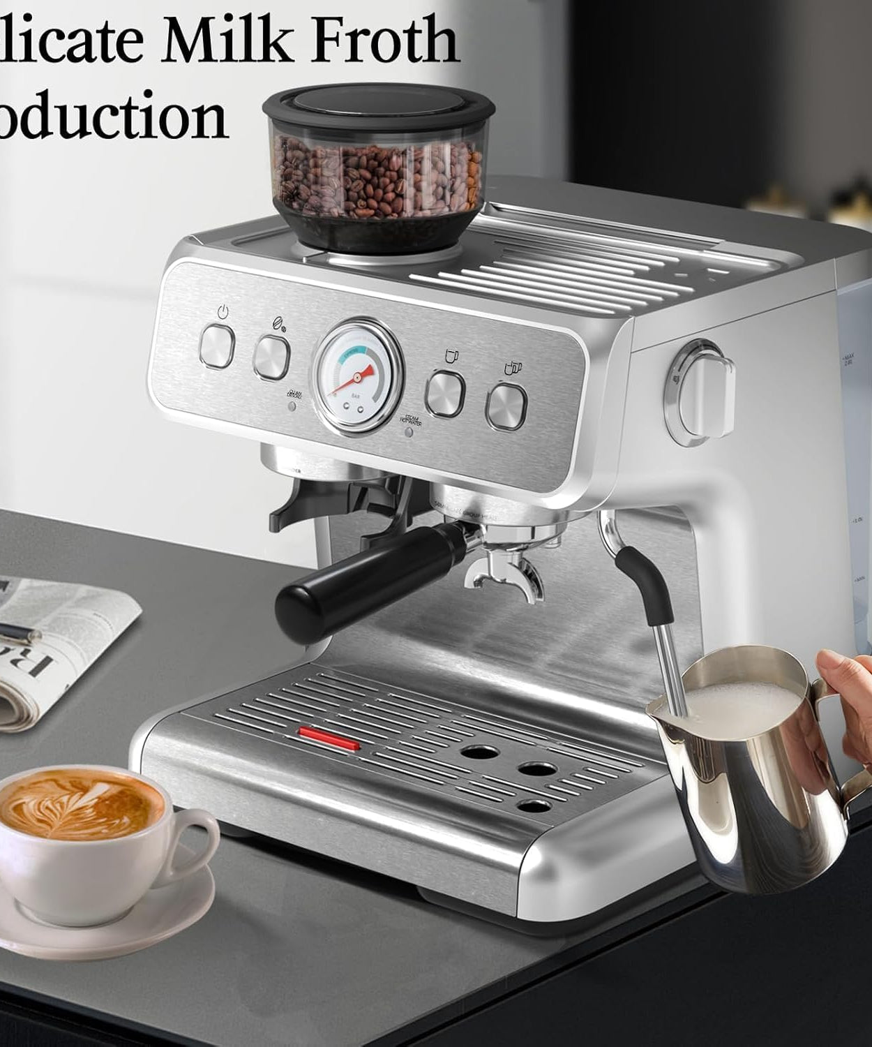 Kismile Espresso Machine, Semi-Automatic Coffee Maker with Bean Grinder and Milk Frother Steam Wand - Grazingbelles
