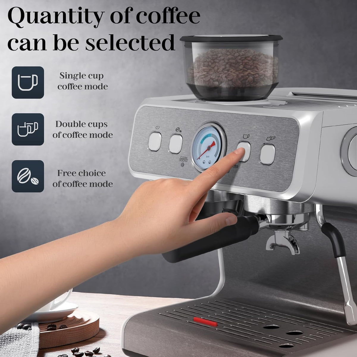 Kismile Espresso Machine, Semi-Automatic Coffee Maker with Bean Grinder and Milk Frother Steam Wand - Grazingbelles