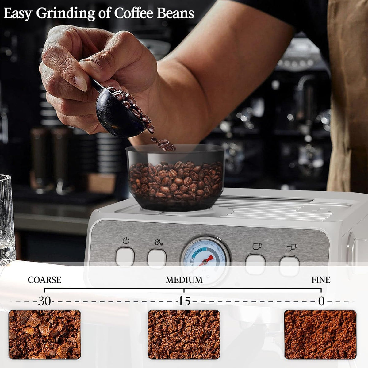 Kismile Espresso Machine, Semi-Automatic Coffee Maker with Bean Grinder and Milk Frother Steam Wand - Grazingbelles