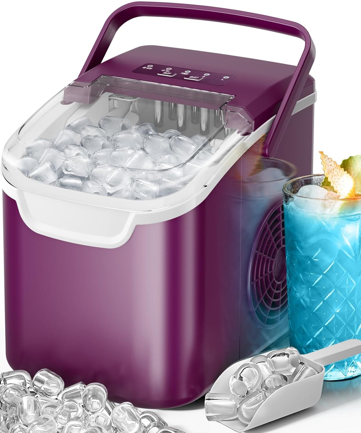 Kismile Ice Makers Countertop with Handle,8 Cubes in 6 Mins,Portable Ice Machine with Self-Cleaning for Home 58012RIM0