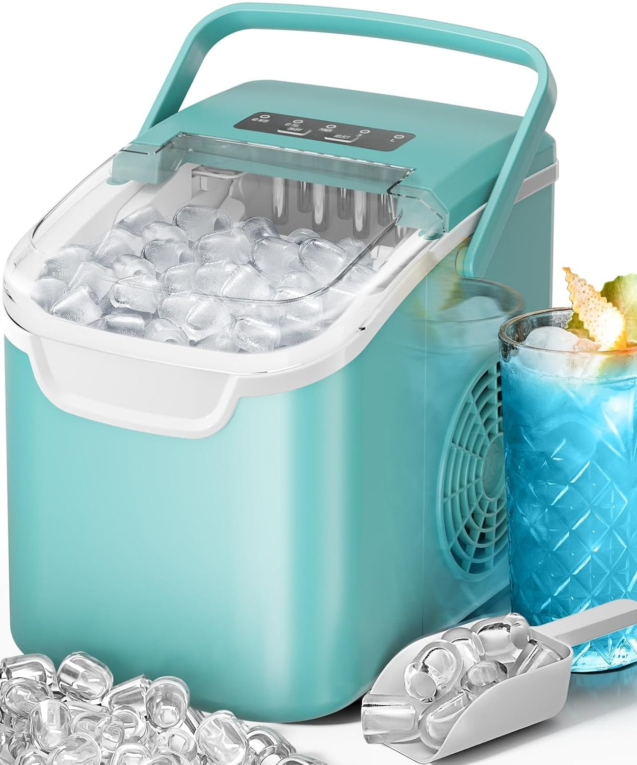 Kismile Ice Makers Countertop with Handle,8 Cubes in 6 Mins,Portable Ice Machine with Self-Cleaning for Home 58012RIM0