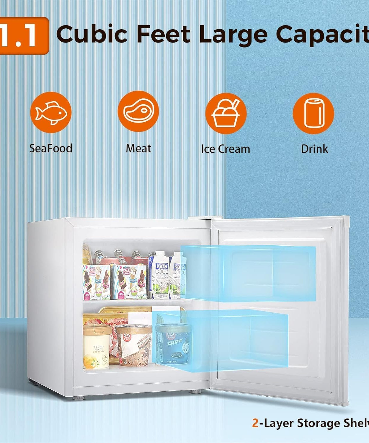 Kismile Mini Freezer,1.1 Cu.ft Upright Freezer with Reversible Single Door - Grazingbelles