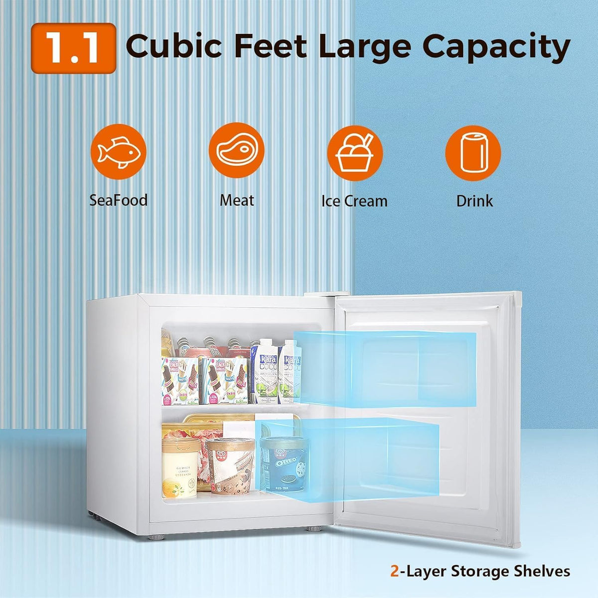 Kismile Mini Freezer,1.1 Cu.ft Upright Freezer with Reversible Single Door - Grazingbelles