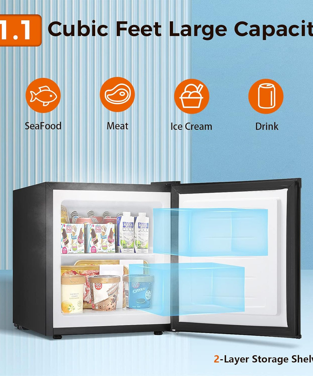 Kismile Mini Freezer,1.1 Cu.ft Upright Freezer with Reversible Single Door - Grazingbelles