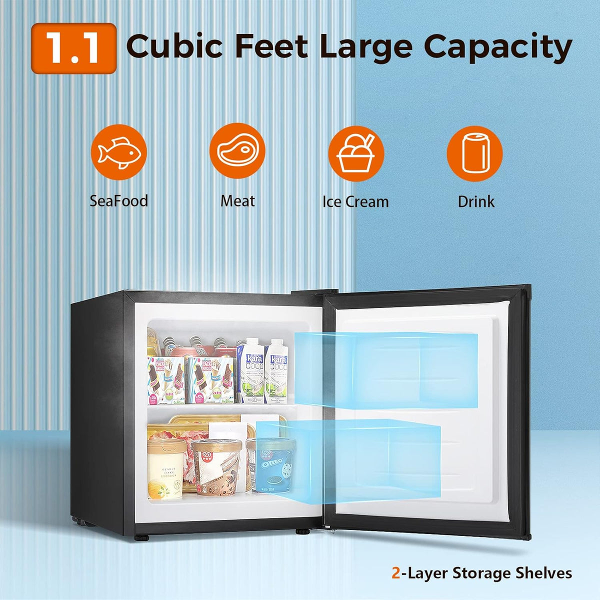 Kismile Mini Freezer,1.1 Cu.ft Upright Freezer with Reversible Single Door - Grazingbelles