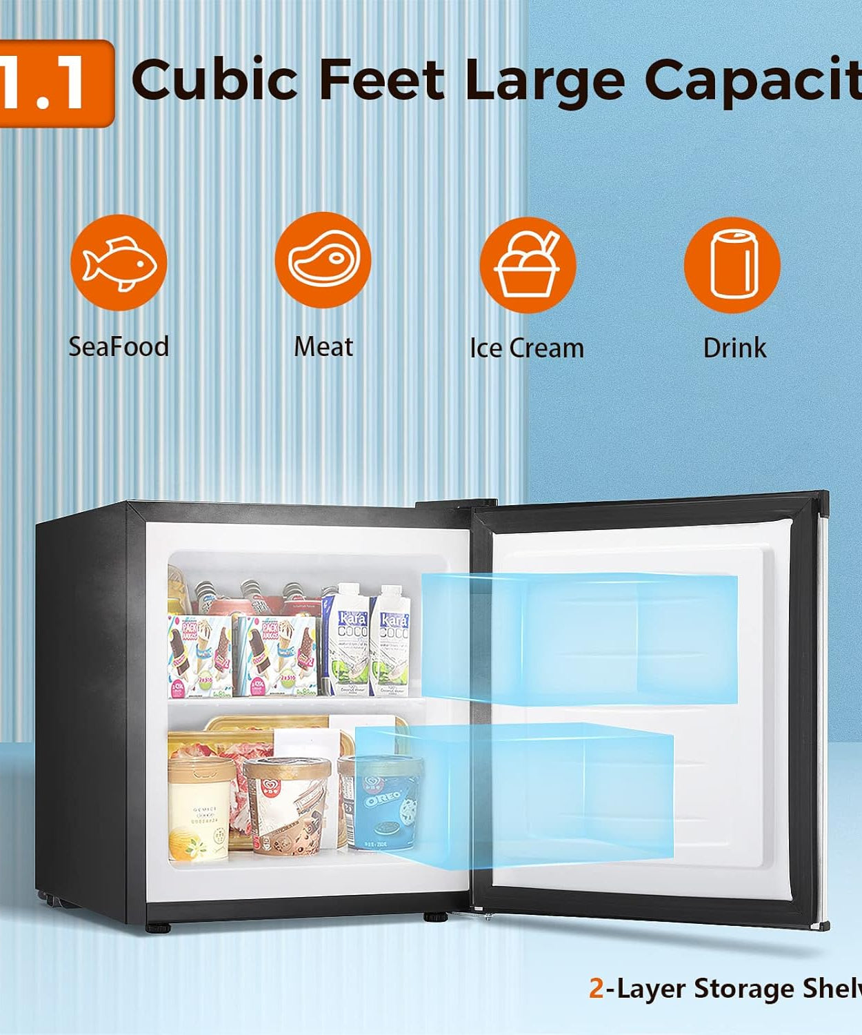Kismile Mini Freezer,1.1 Cu.ft Upright Freezer with Reversible Single Door - Grazingbelles