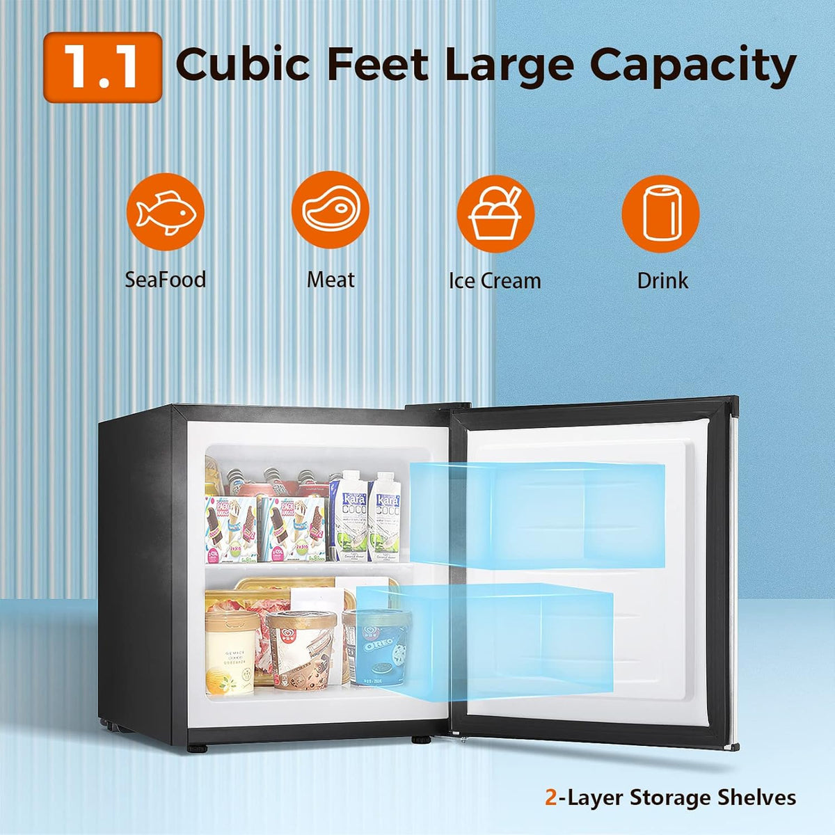 Kismile Mini Freezer,1.1 Cu.ft Upright Freezer with Reversible Single Door - Grazingbelles