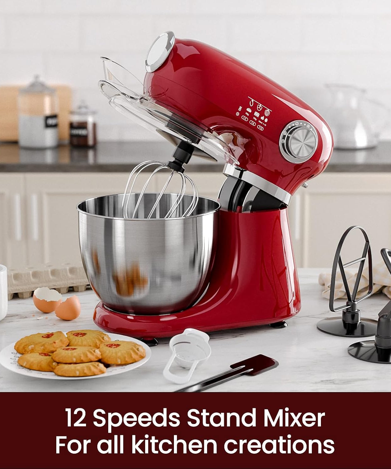 Kismile Stand Mixer, 5.5-Quart Electric Mixer with 12 Speeds CF3715 - Grazingbelles