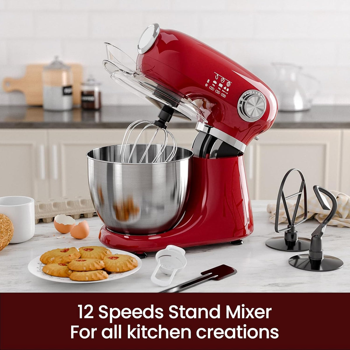 Kismile Stand Mixer, 5.5-Quart Electric Mixer with 12 Speeds CF3715 - Grazingbelles