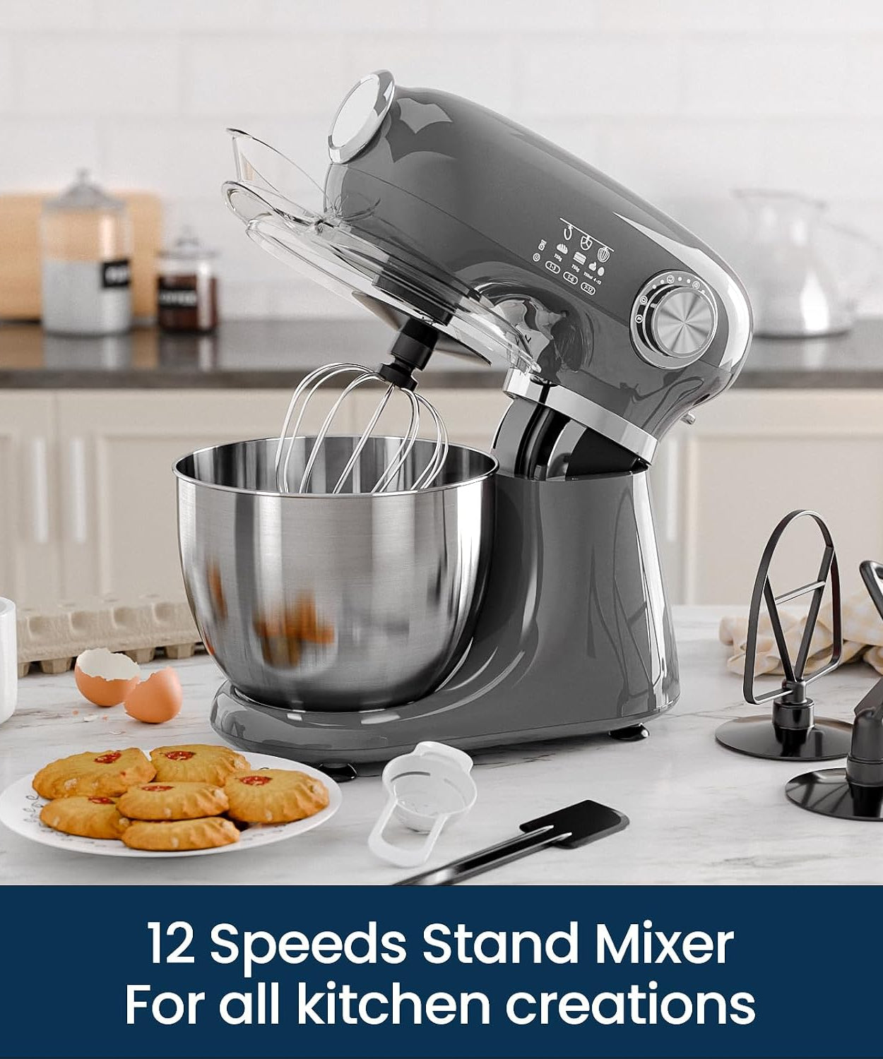 Kismile Stand Mixer, 5.5-Quart Electric Mixer with 12 Speeds CF3715 - Grazingbelles
