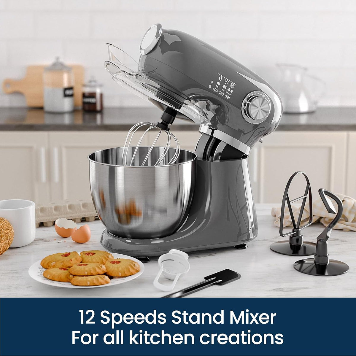 Kismile Stand Mixer, 5.5-Quart Electric Mixer with 12 Speeds CF3715 - Grazingbelles