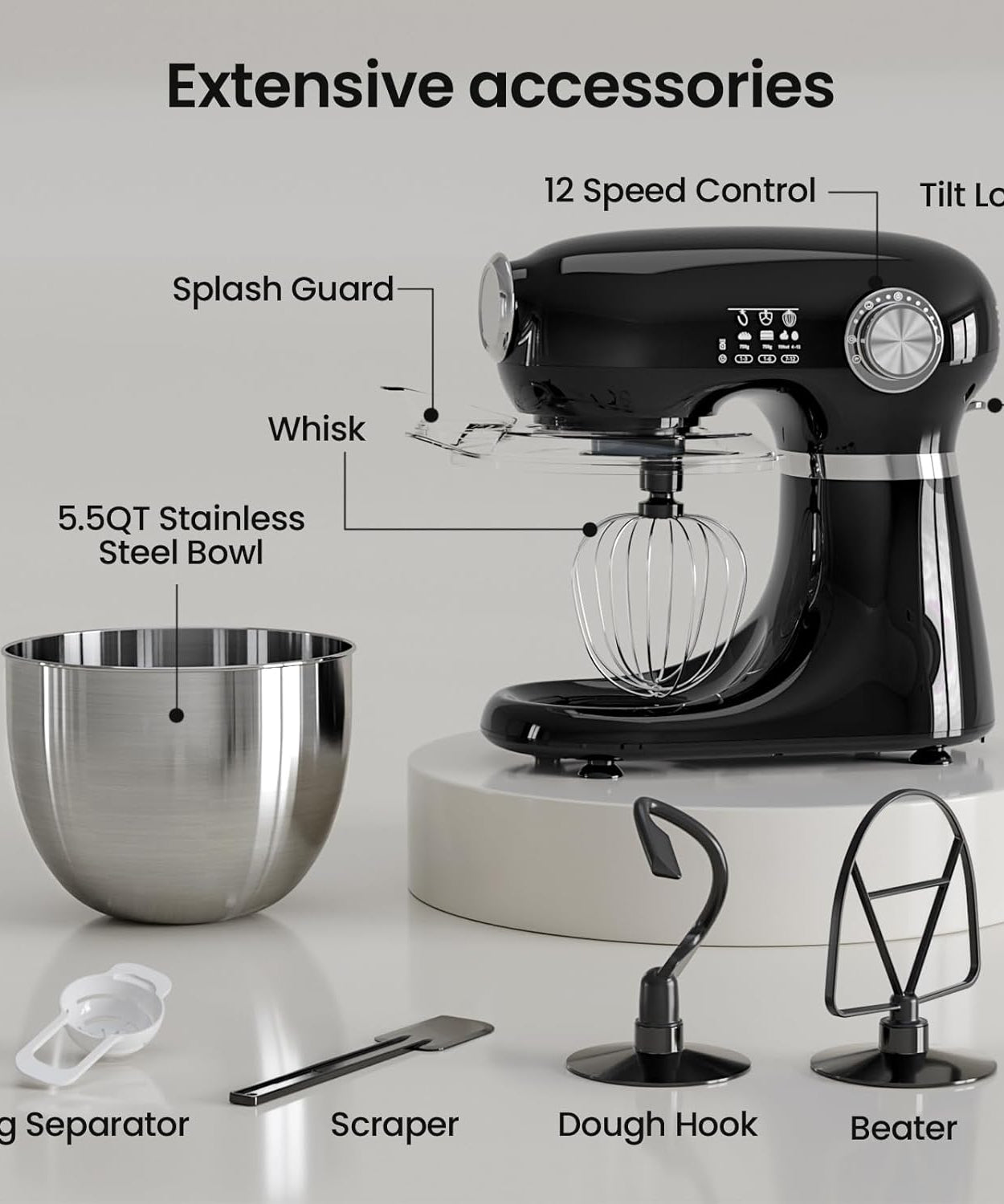 Kismile Stand Mixer, 5.5-Quart Electric Mixer with 12 Speeds CF3715 - Grazingbelles