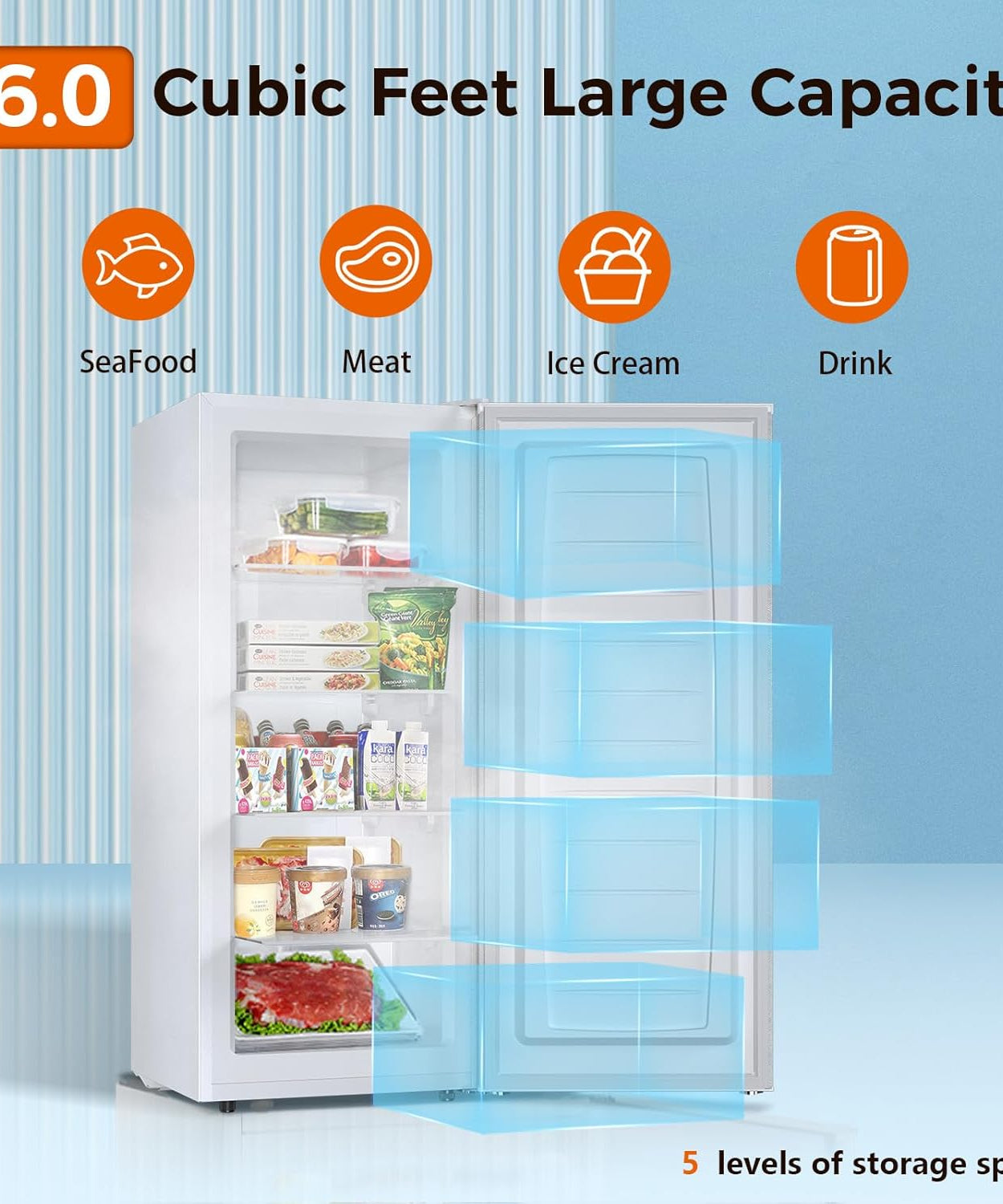 Kismile Upright Freezer, 6.0 Cu.ft Deep Freezer D58165-WHITE
