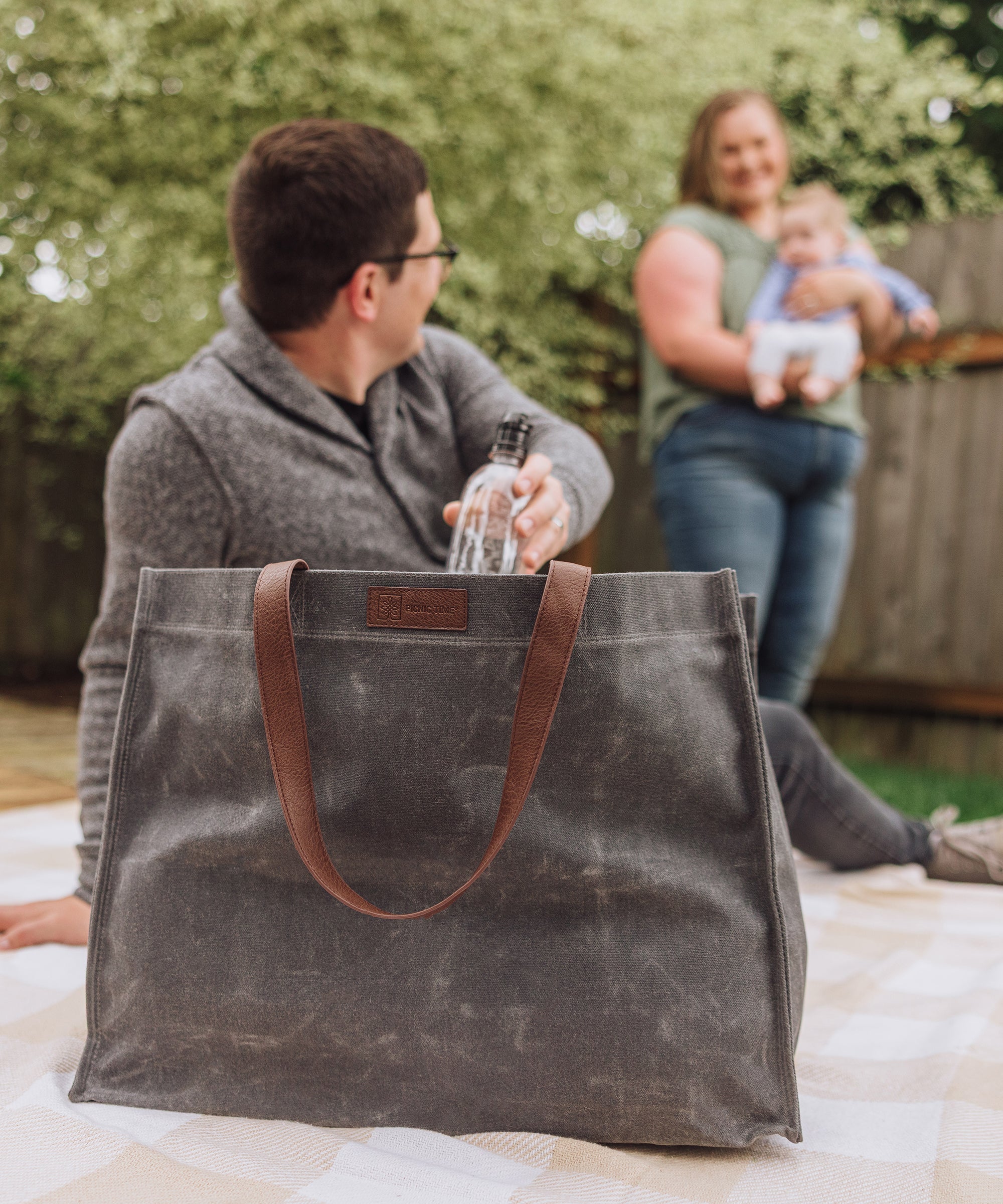 Market Waxed Canvas Tote with Leatherette Handles