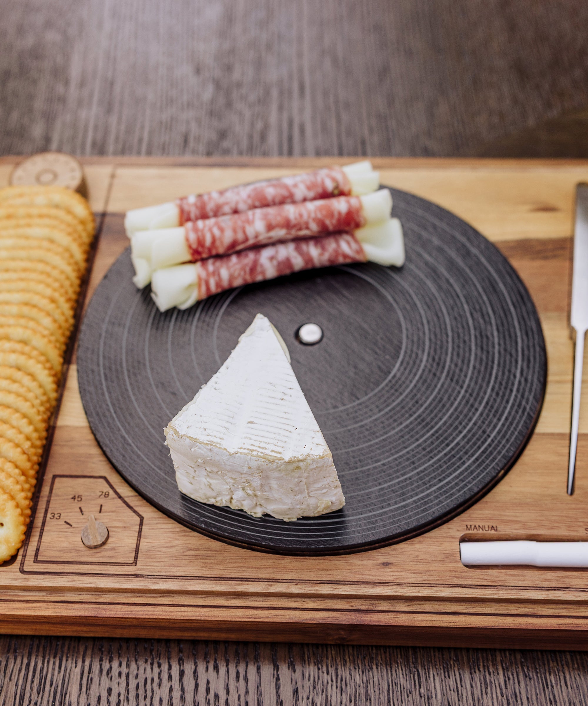 Turntable Acacia and Slate Cheese Board with Knife