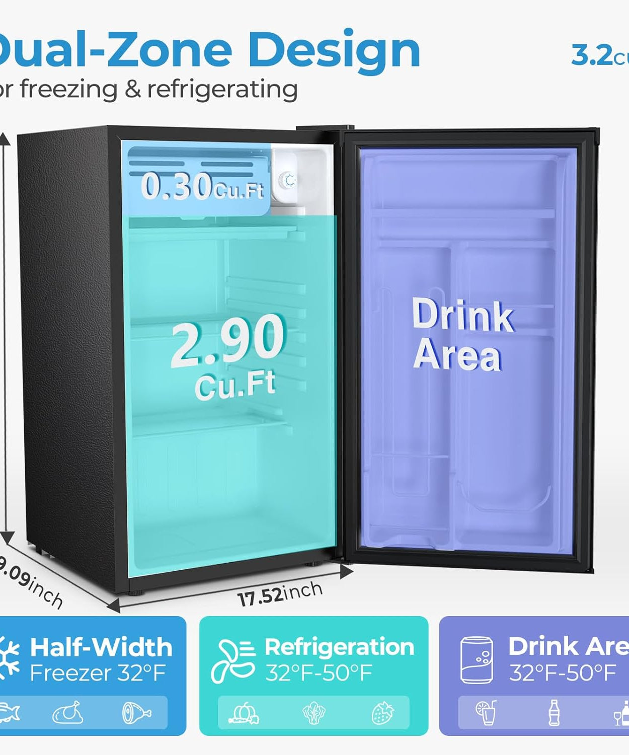 Mini Compact Refrigerator with Freezer, 2.6 Cu.Ft 58070RRE0