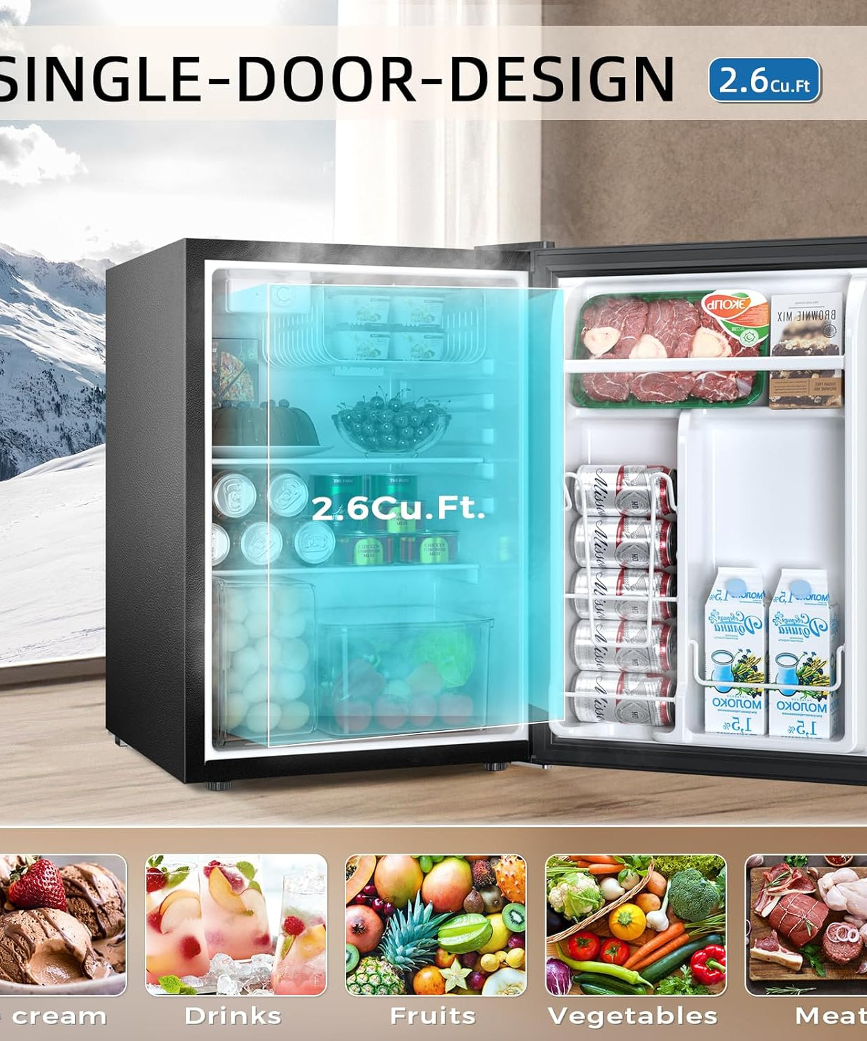 Mini Compact Refrigerator with Freezer, 2.6 Cu.Ft 58070RRE0