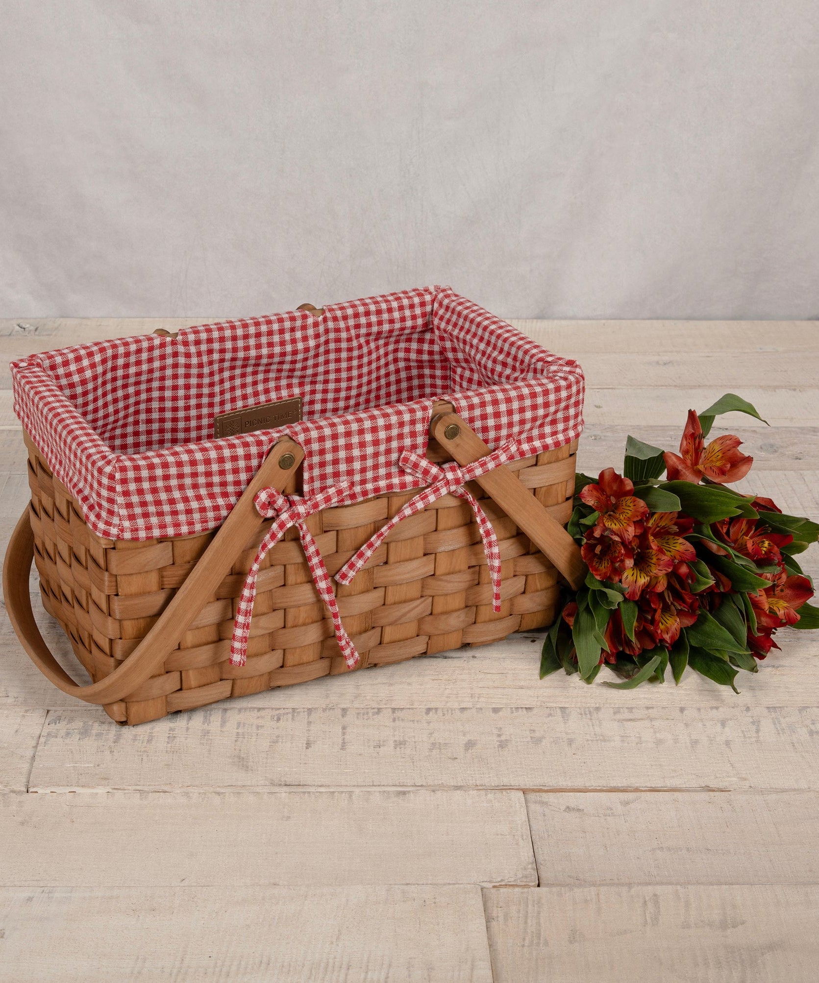 Farmhouse Basket - Red and White Gingham Basket Empty