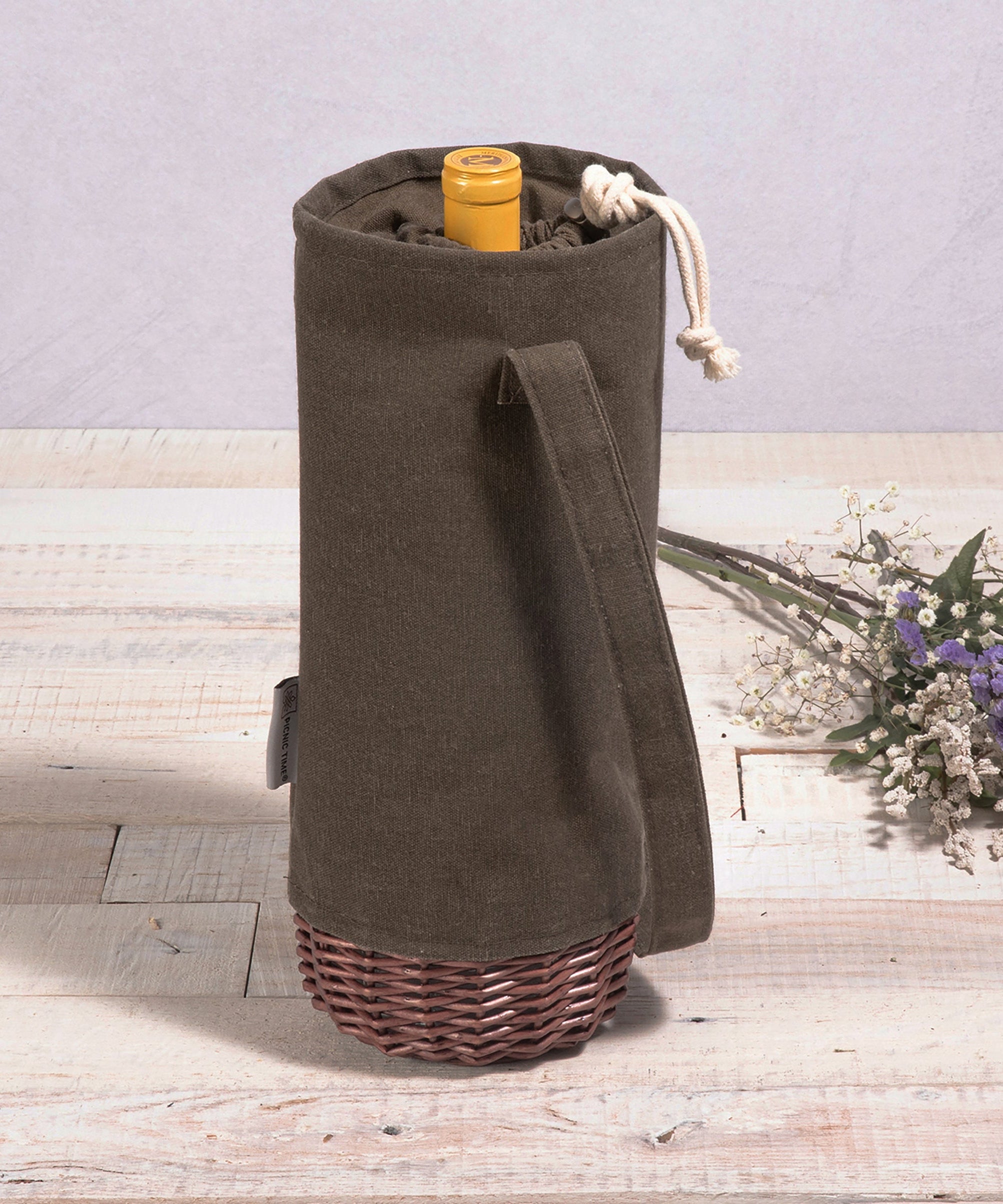 Malbec Insulated Canvas and Willow Wine Bottle Basket