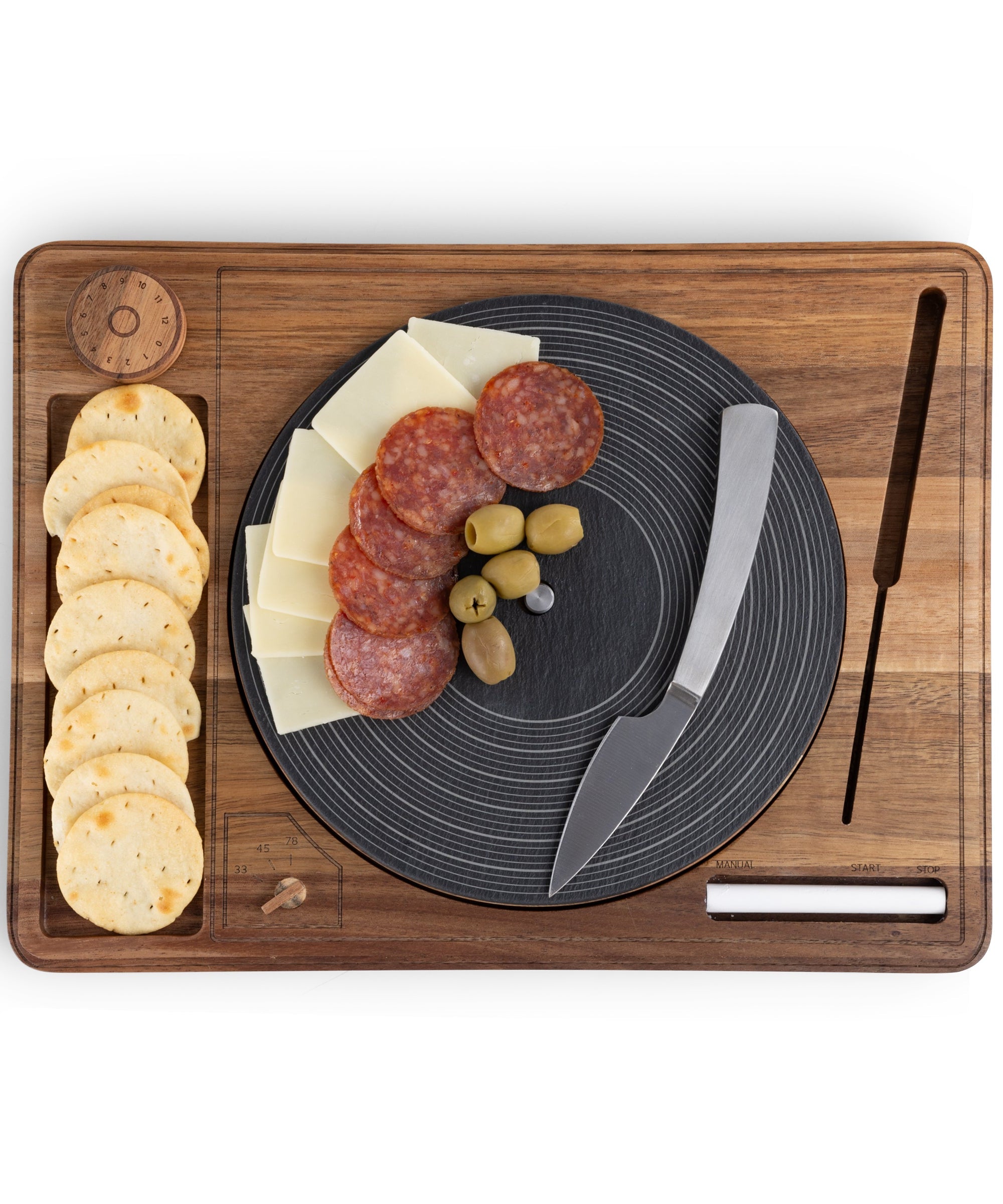 Turntable Acacia and Slate Cheese Board with Knife