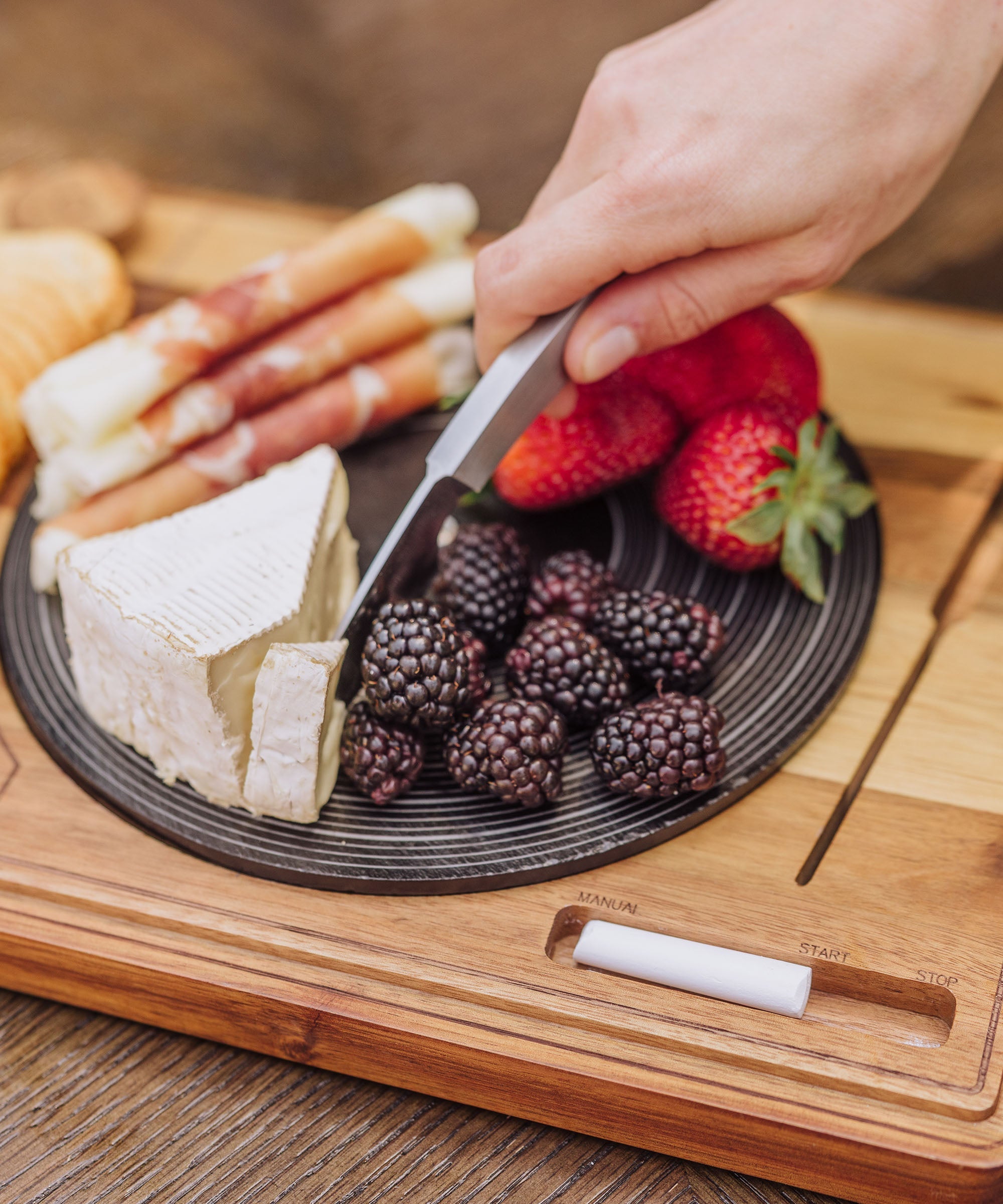 Turntable Acacia and Slate Cheese Board with Knife